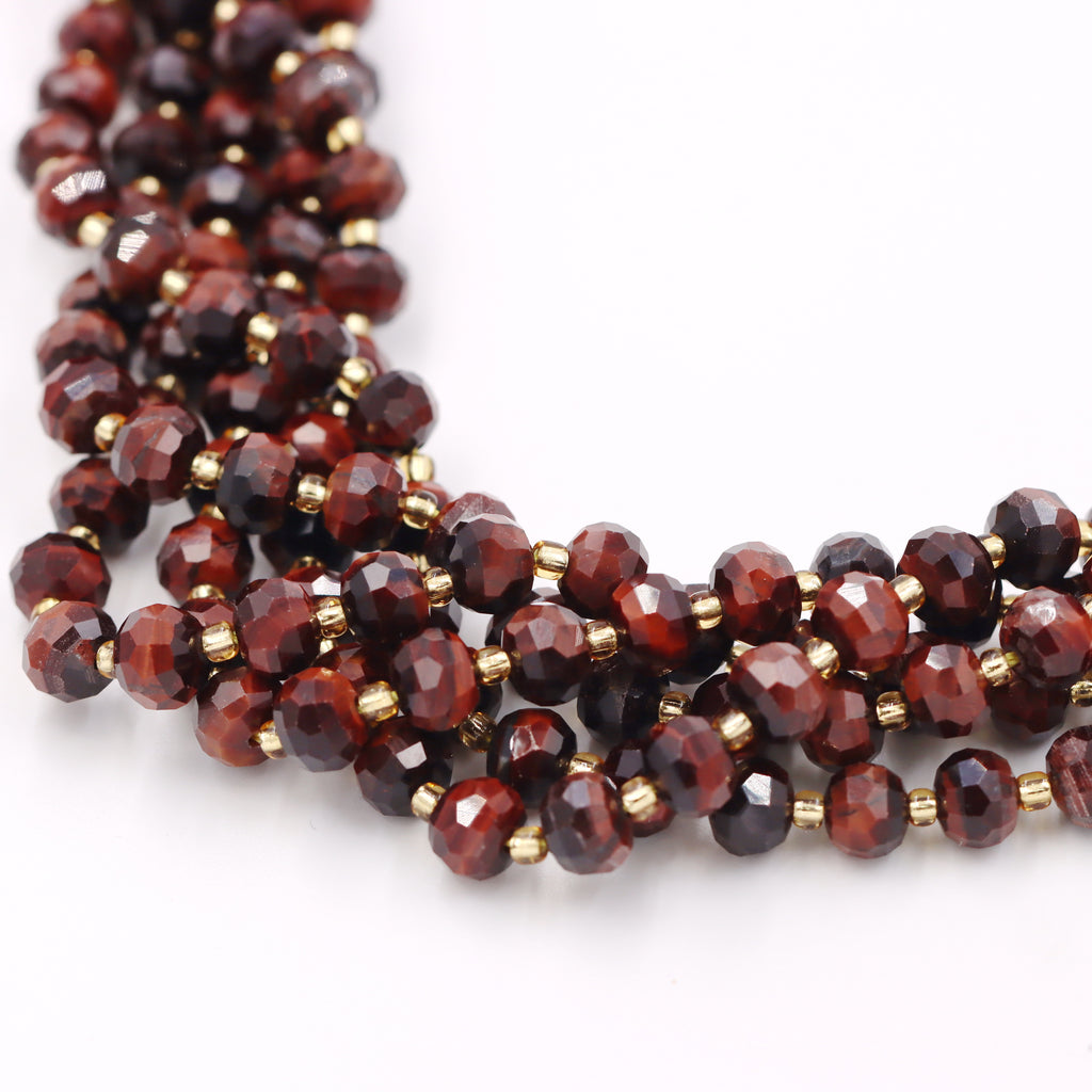 Malahill faceted rondelle gemstone for jewelry making, sold per bag 5 strands inside, Red Tiger's Eye beads