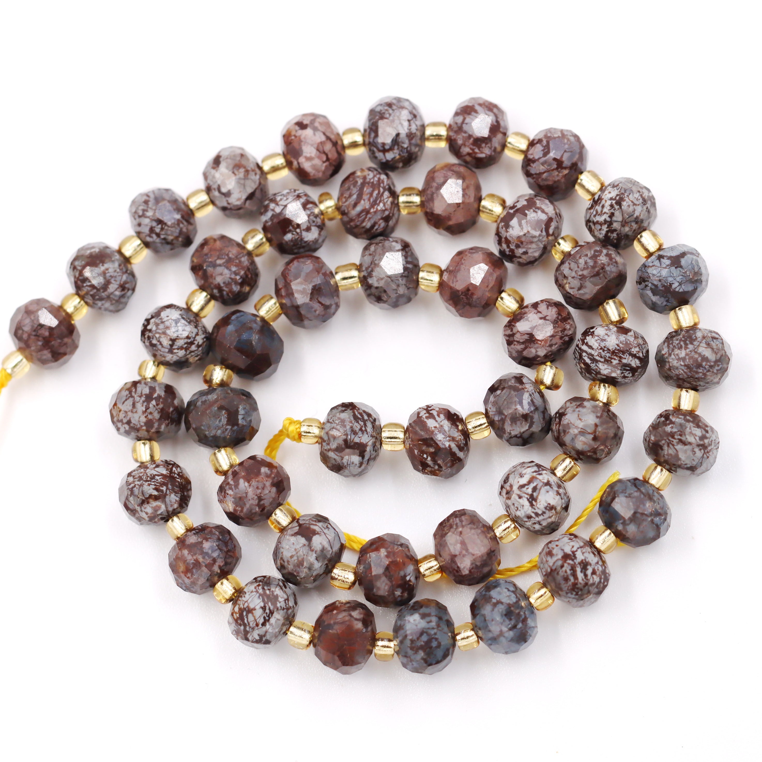 Malahill faceted rondelle gemstone for jewelry making, sold per bag 5 strands inside, China Snowflake Obsidian beads