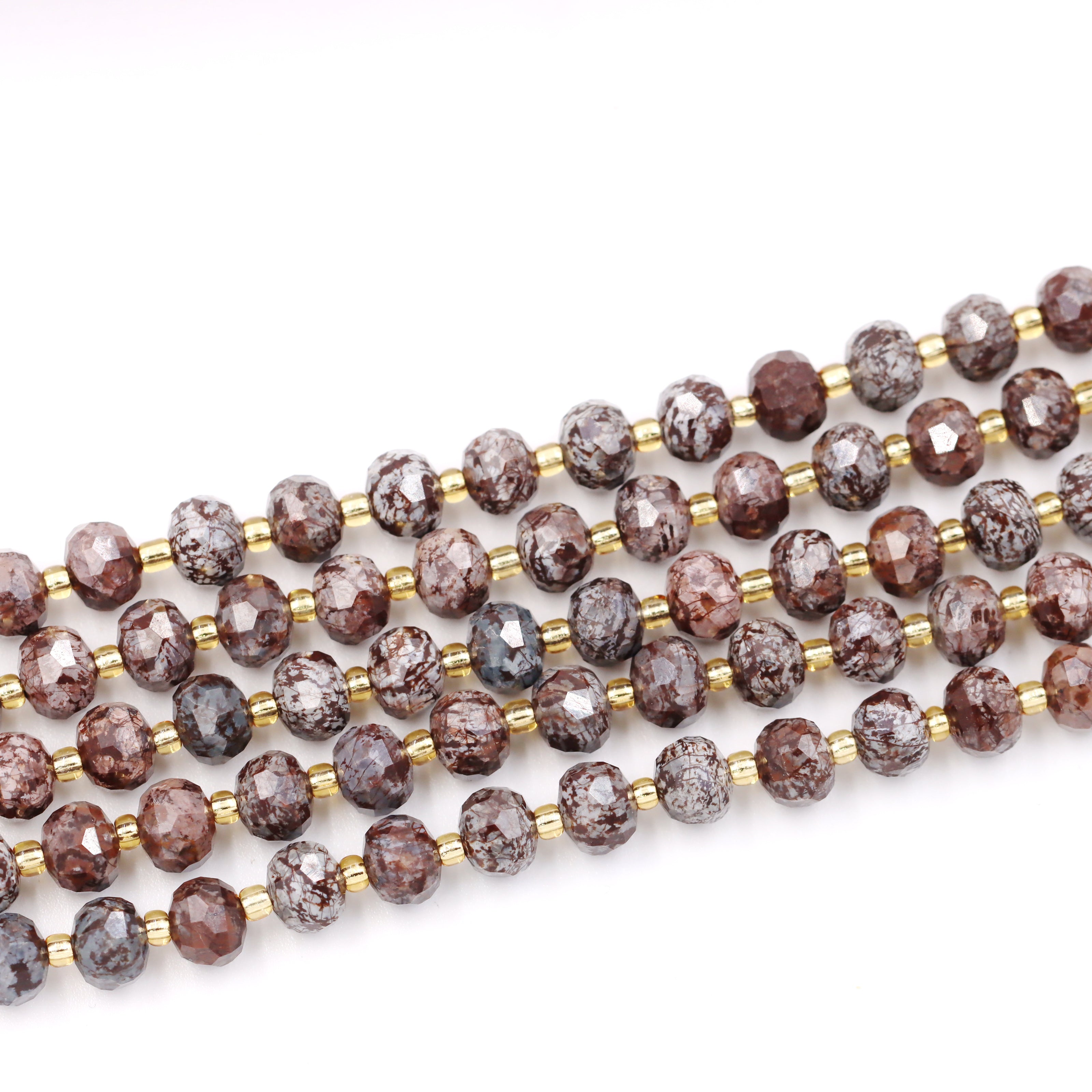 Malahill faceted rondelle gemstone for jewelry making, sold per bag 5 strands inside, China Snowflake Obsidian beads