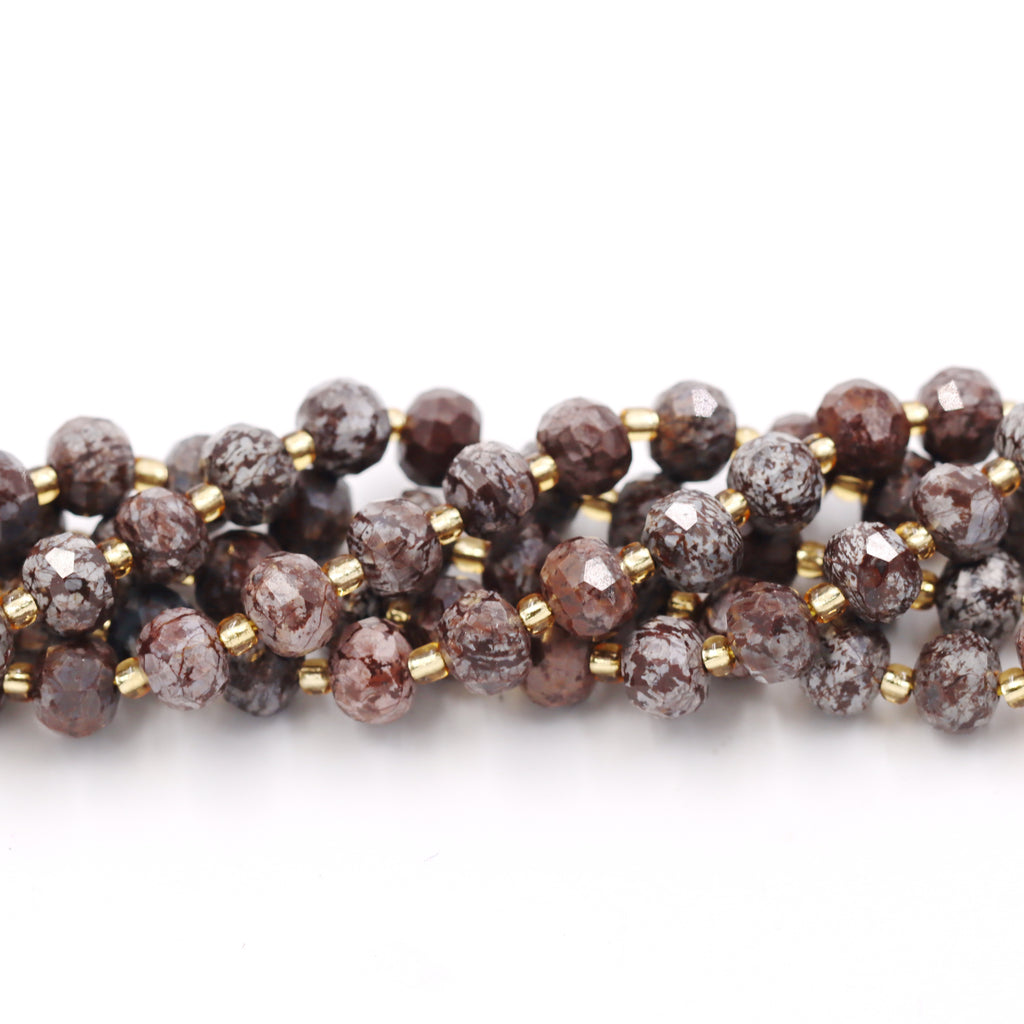 Malahill faceted rondelle gemstone for jewelry making, sold per bag 5 strands inside, China Snowflake Obsidian beads