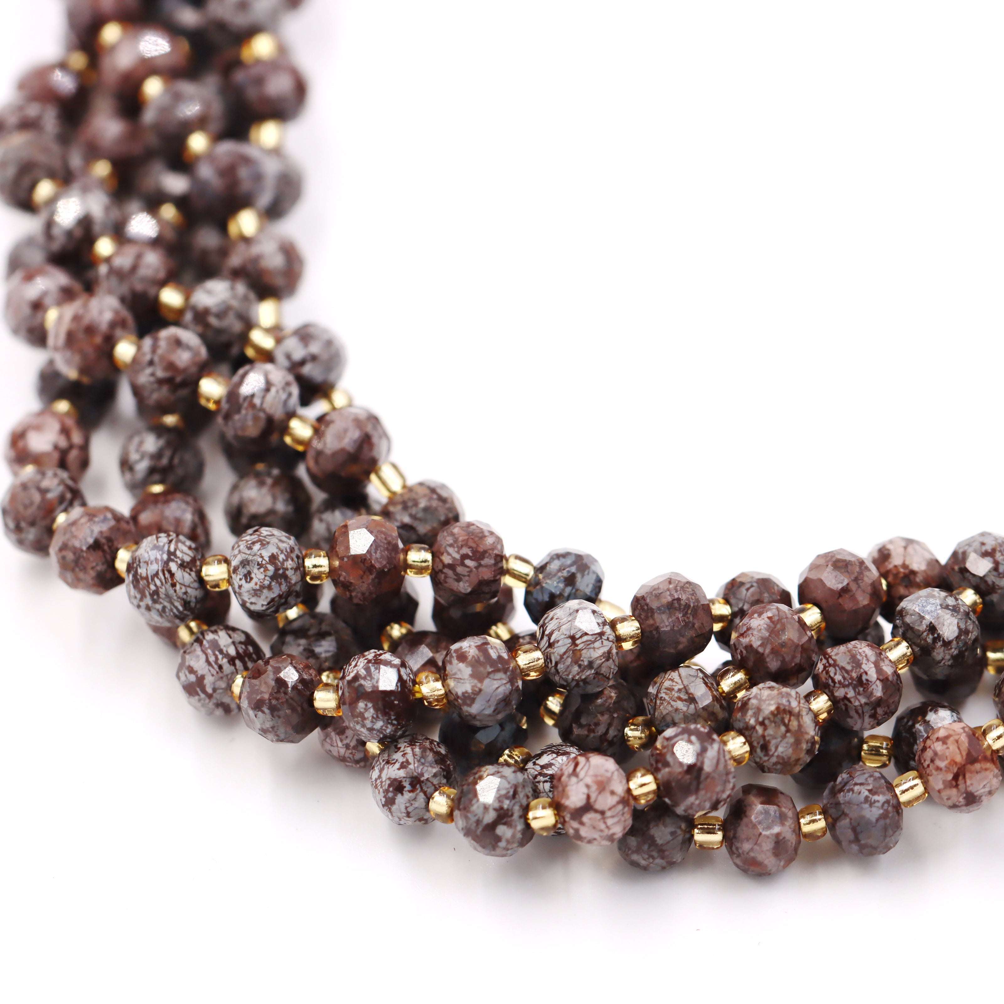 Malahill faceted rondelle gemstone for jewelry making, sold per bag 5 strands inside, China Snowflake Obsidian beads