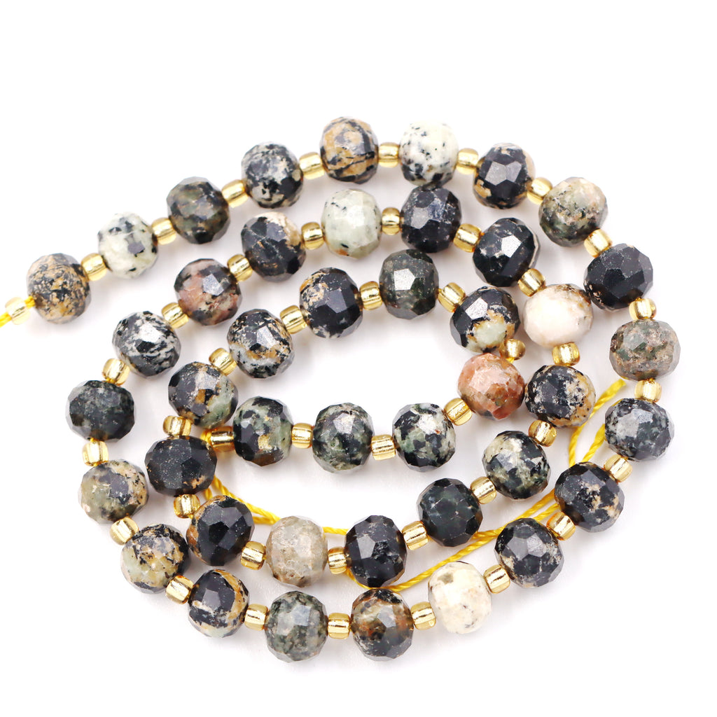 Malahill faceted rondelle gemstone for jewelry making, sold per bag 5 strands inside, Black Turquoise beads