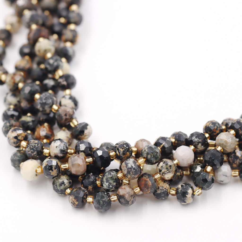 Malahill faceted rondelle gemstone for jewelry making, sold per bag 5 strands inside, Black Turquoise beads