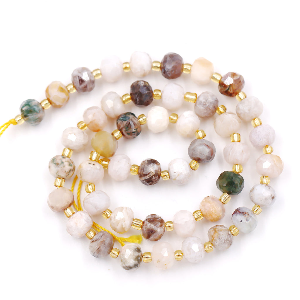 Malahill faceted rondelle gemstone for jewelry making, sold per bag 5 strands inside, Bamboo Agate beads