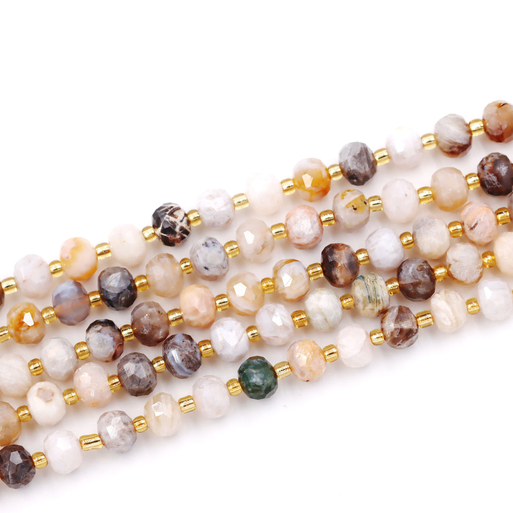 Malahill faceted rondelle gemstone for jewelry making, sold per bag 5 strands inside, Bamboo Agate beads