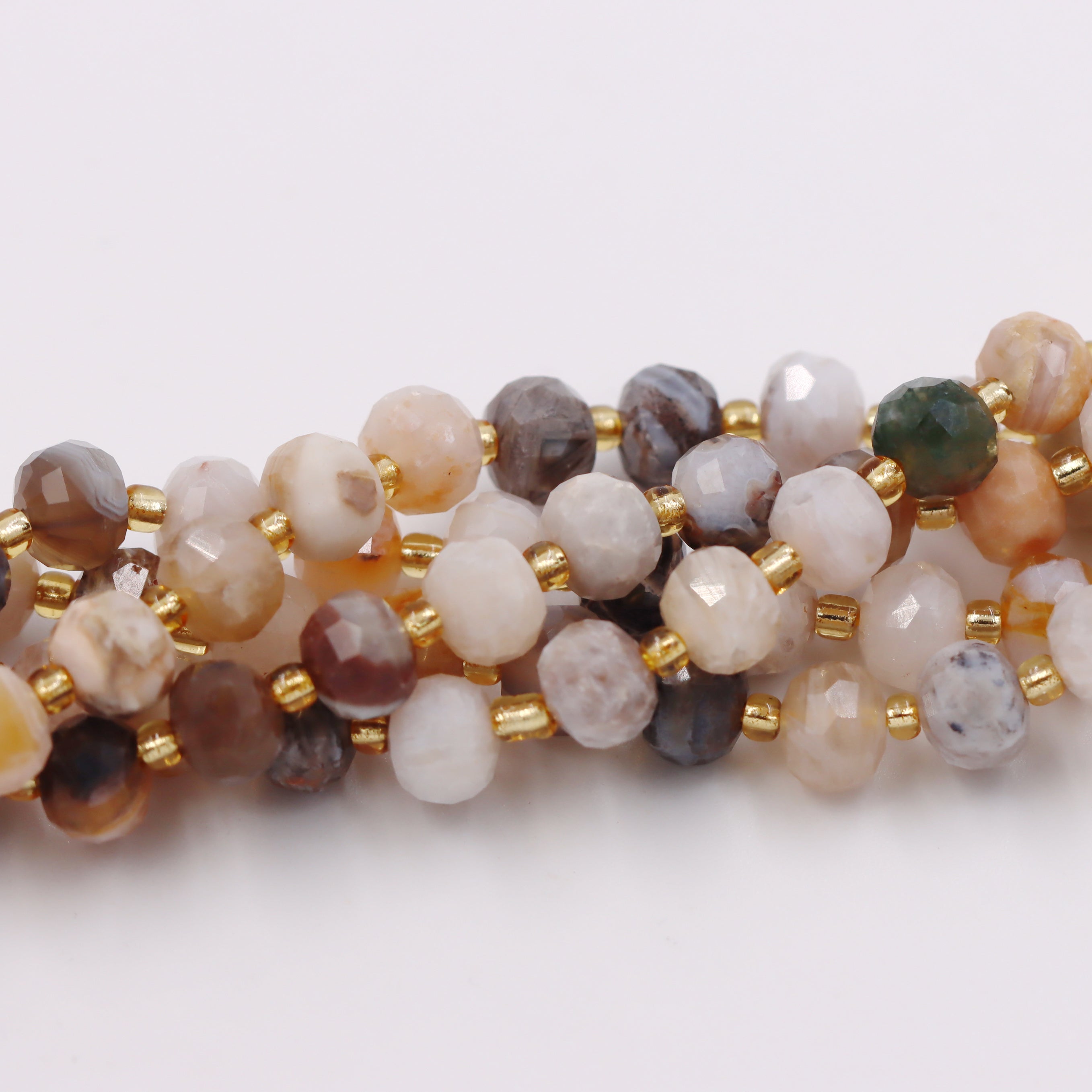 Malahill faceted rondelle gemstone for jewelry making, sold per bag 5 strands inside, Bamboo Agate beads