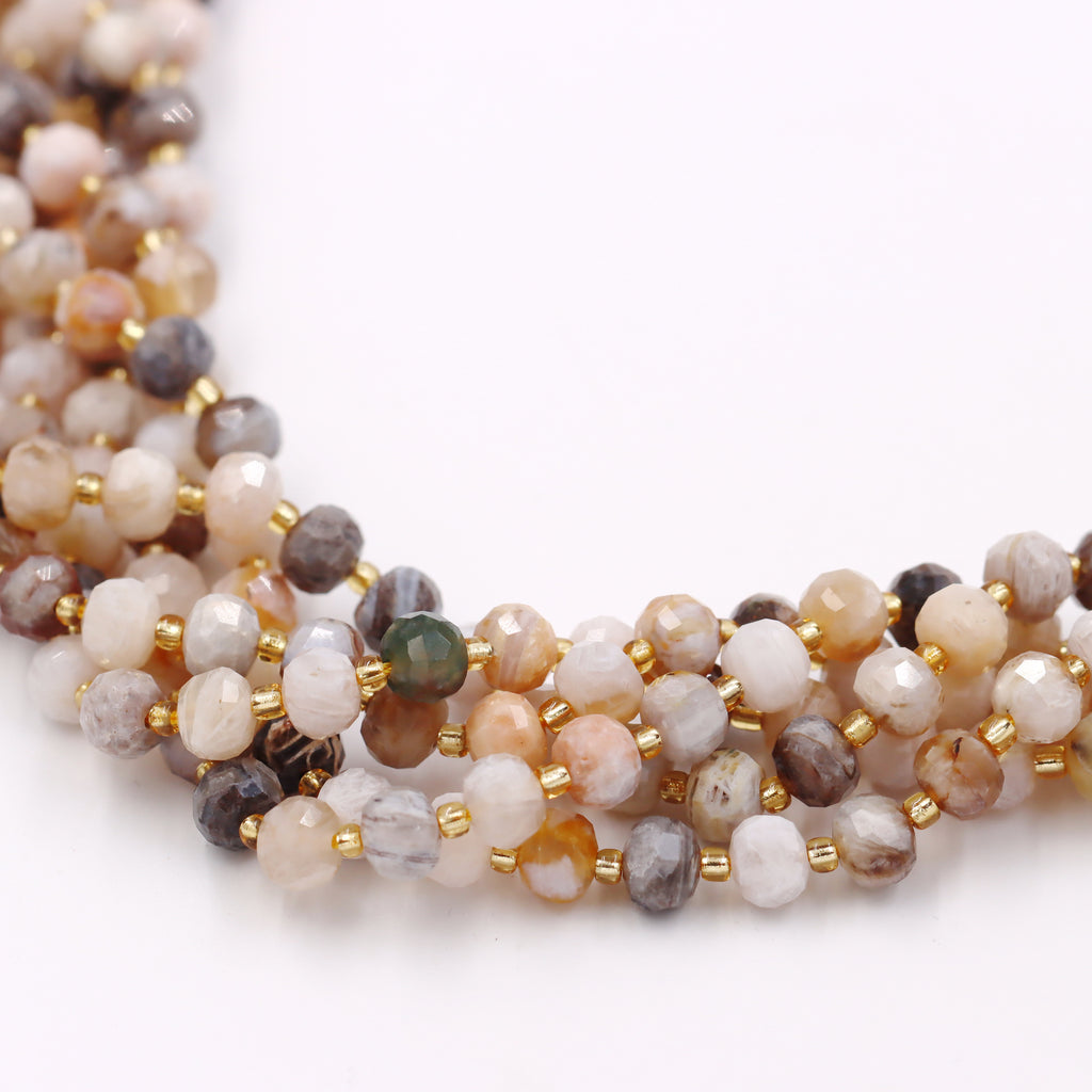 Malahill faceted rondelle gemstone for jewelry making, sold per bag 5 strands inside, Bamboo Agate beads