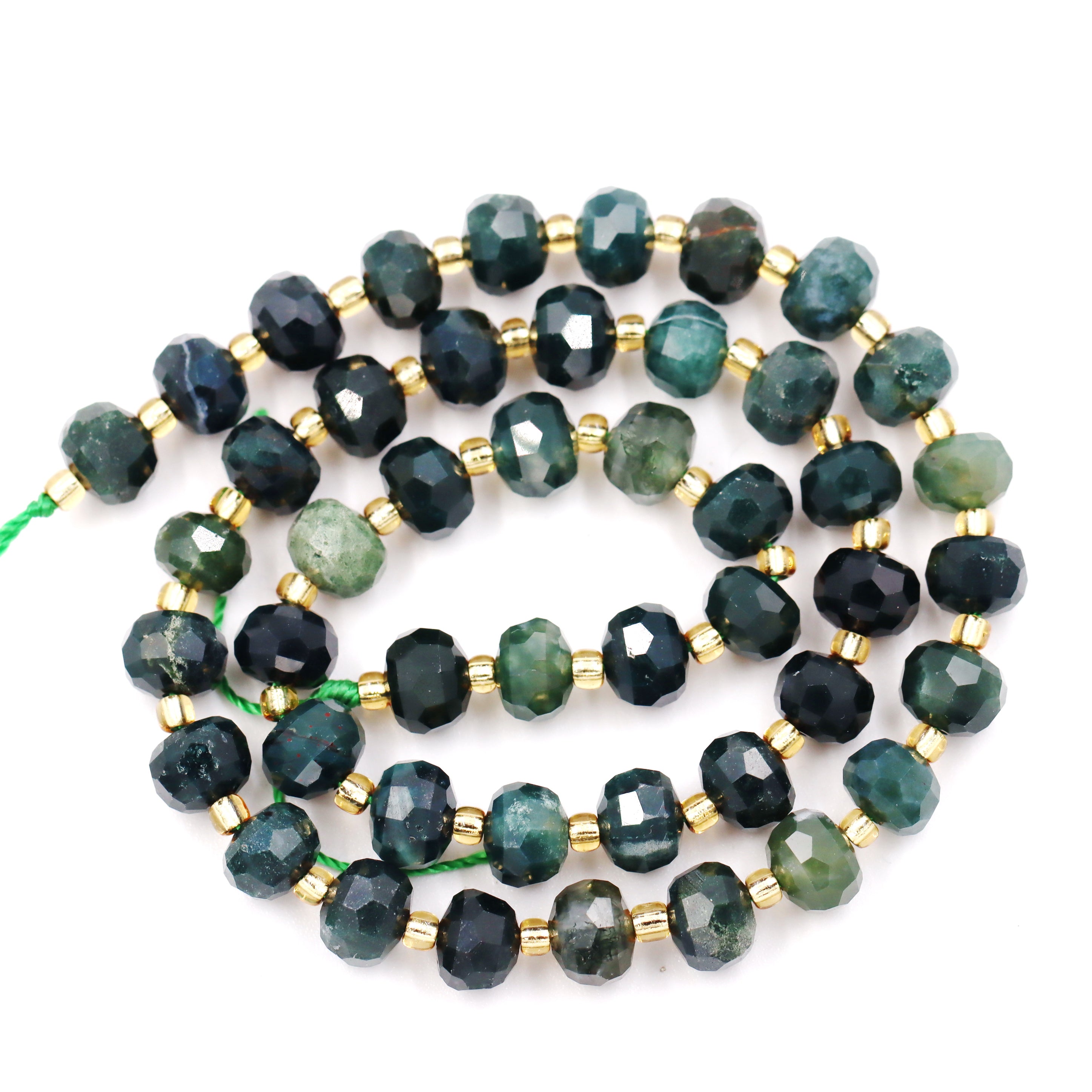 Malahill faceted rondelle gemstone for jewelry making, sold per bag 5 strands inside, Moss Agate beads