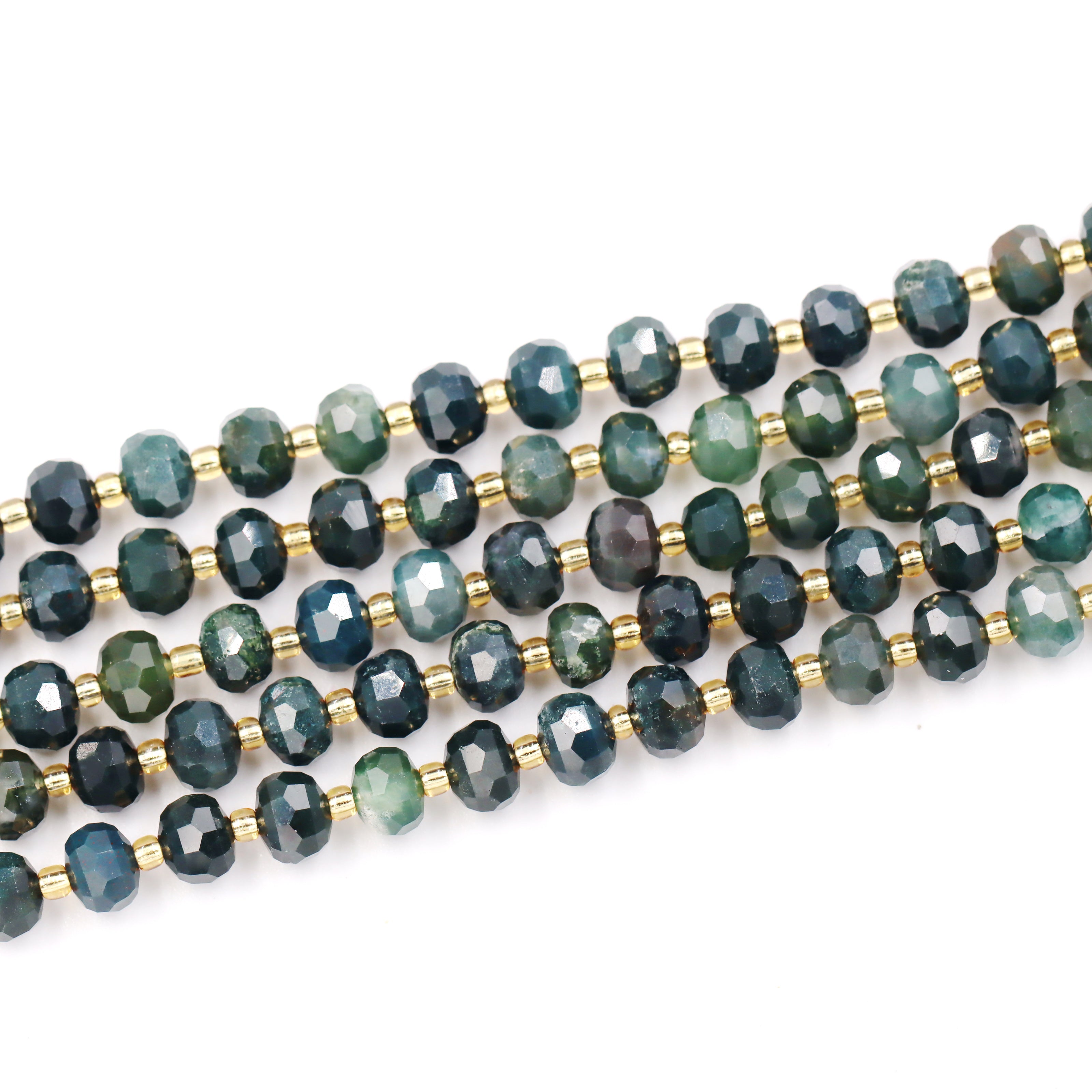 Malahill faceted rondelle gemstone for jewelry making, sold per bag 5 strands inside, Moss Agate beads