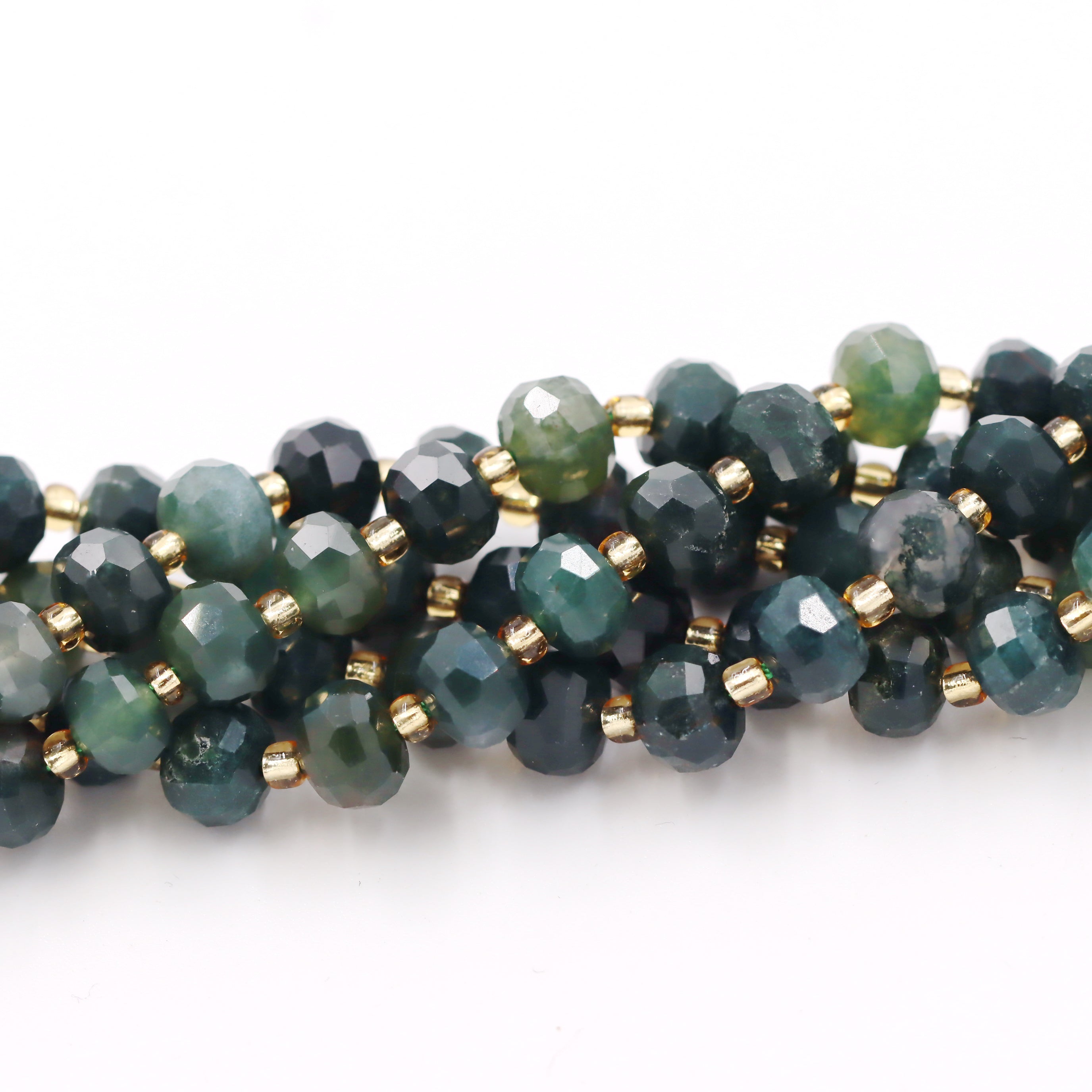 Malahill faceted rondelle gemstone for jewelry making, sold per bag 5 strands inside, Moss Agate beads