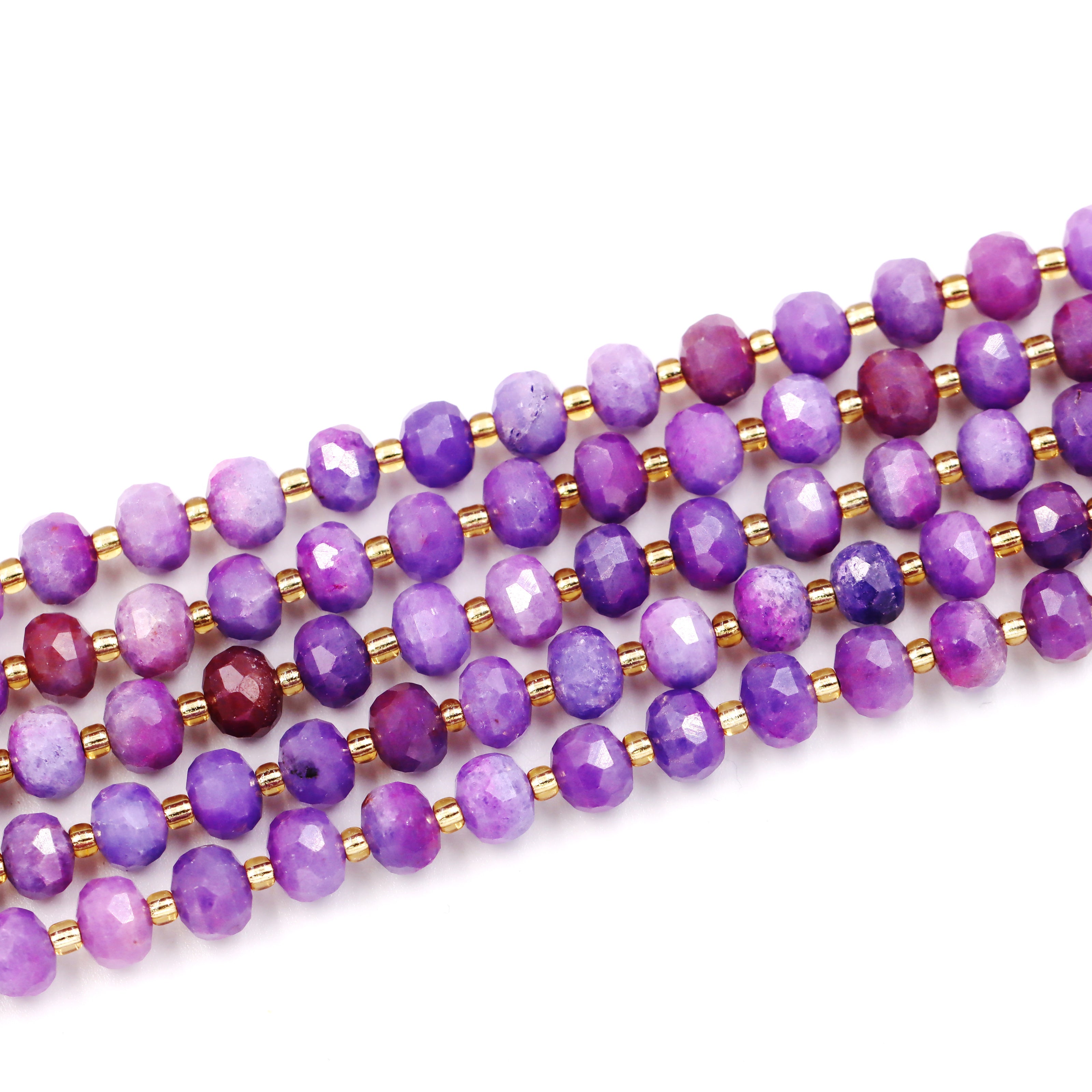 Malahill faceted rondelle gemstone for jewelry making, sold per bag 5 strands inside, Lavender Jasper Treated beads