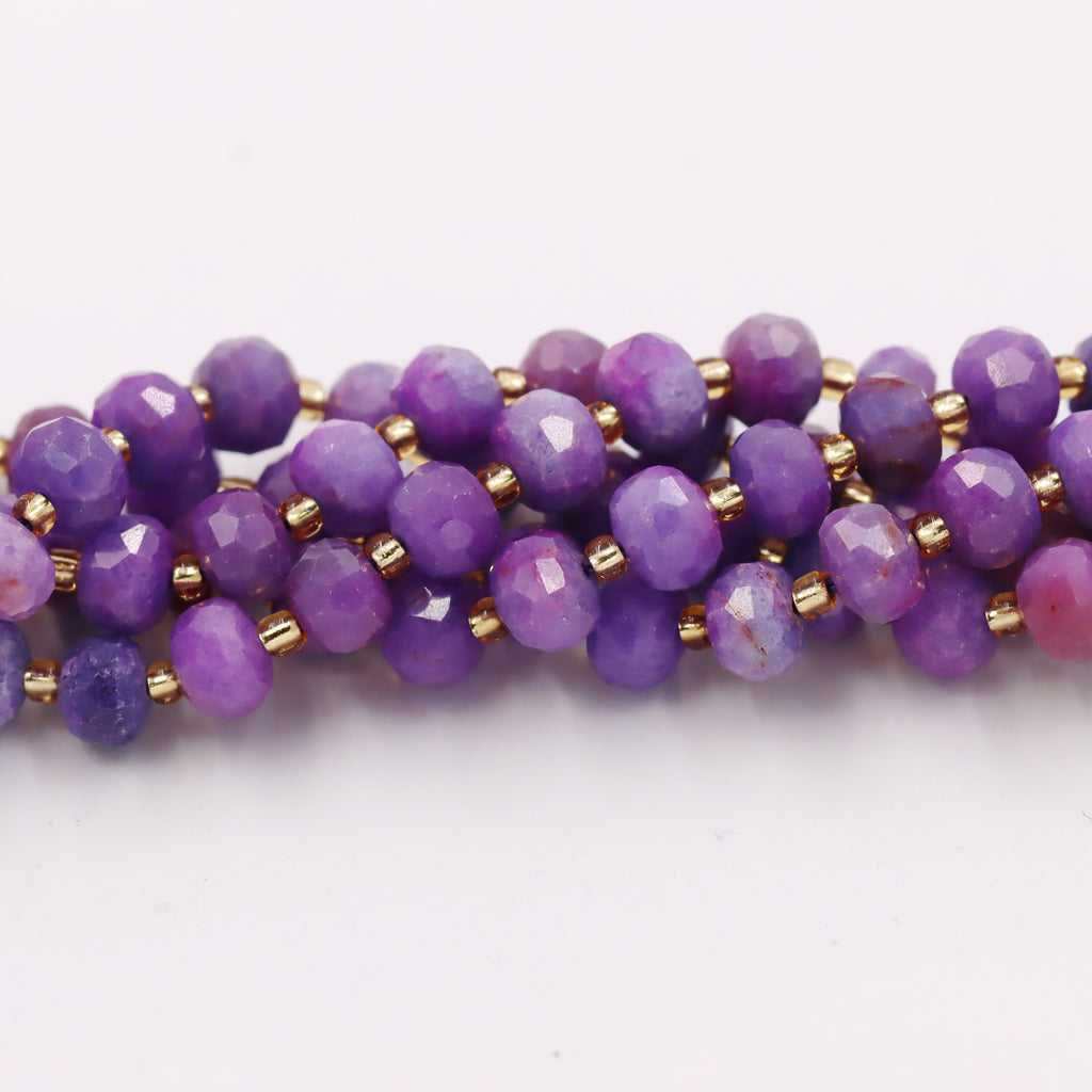 Malahill faceted rondelle gemstone for jewelry making, sold per bag 5 strands inside, Lavender Jasper Treated beads