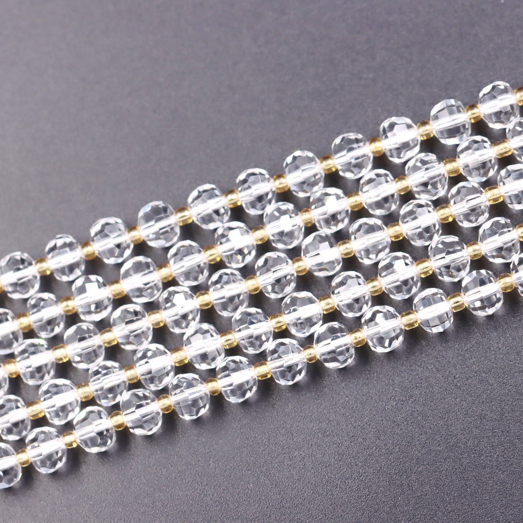 Malahill faceted rondelle gemstone for jewelry making, sold per bag 5 strands inside, Clear Quartz beads