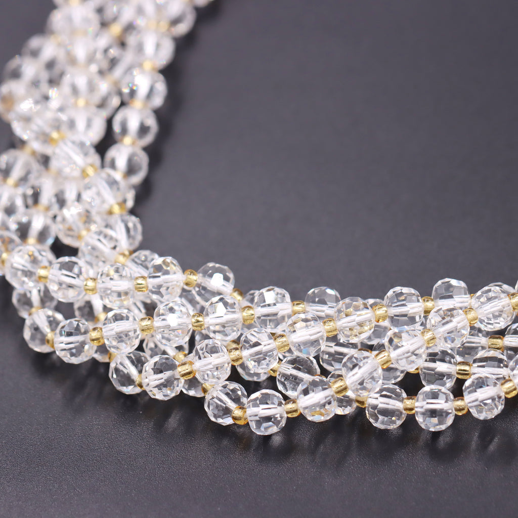 Malahill faceted rondelle gemstone for jewelry making, sold per bag 5 strands inside, Clear Quartz beads