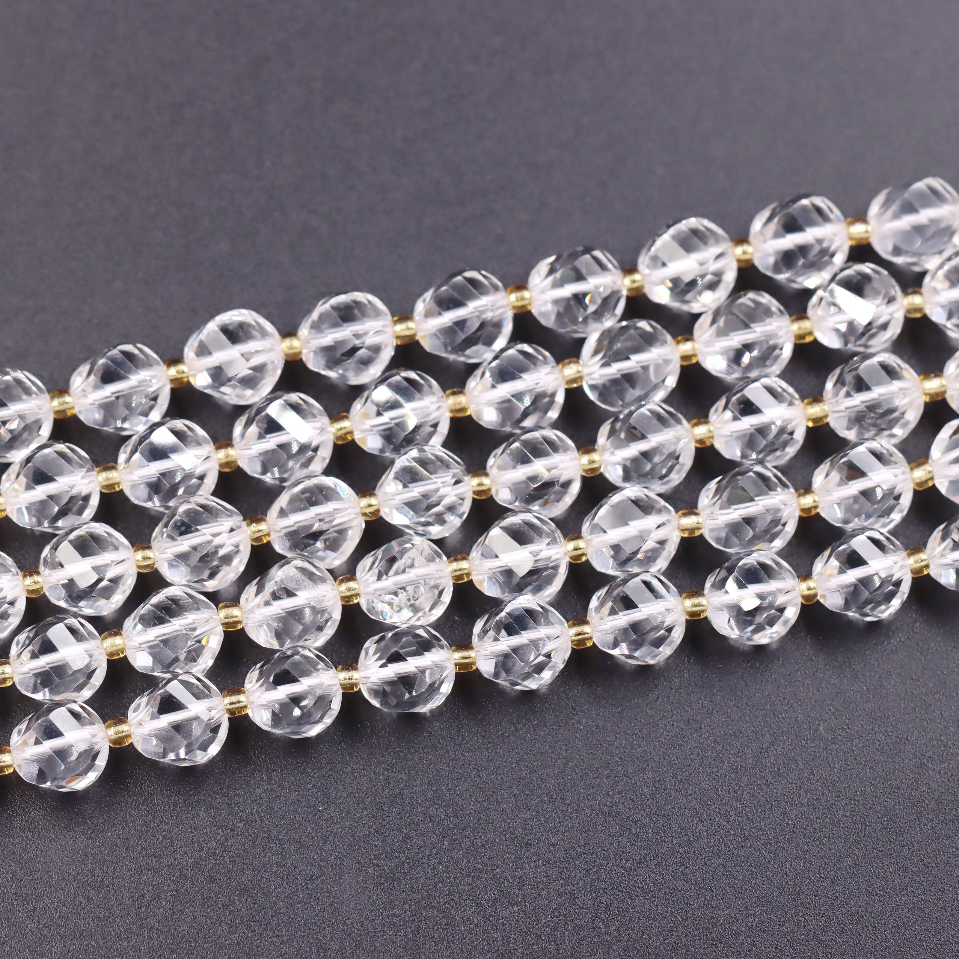 Malahill faceted S shape stone beads for jewelry making, sold per bag 5 strands inside, Clear Quartz beads