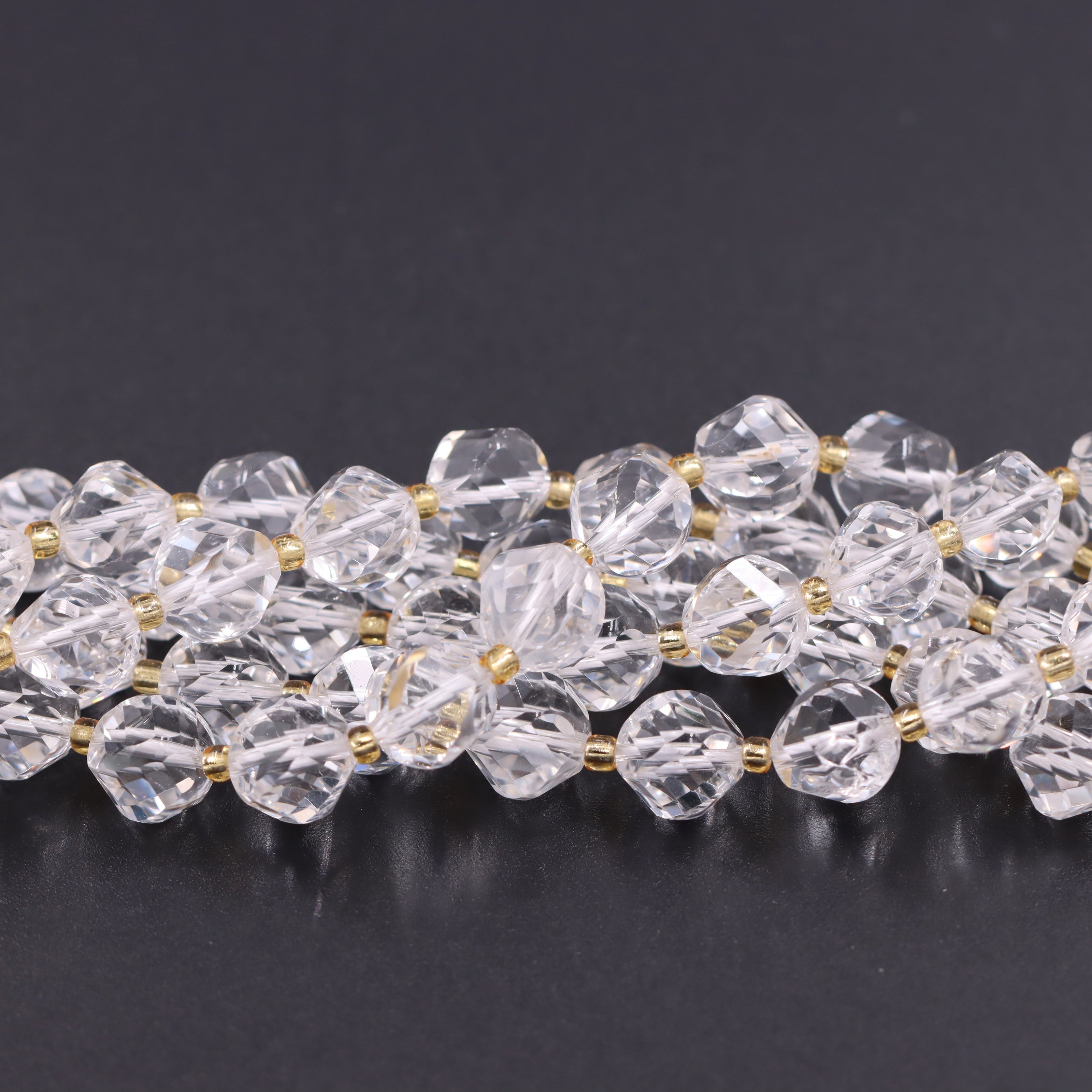 Malahill faceted S shape stone beads for jewelry making, sold per bag 5 strands inside, Clear Quartz beads