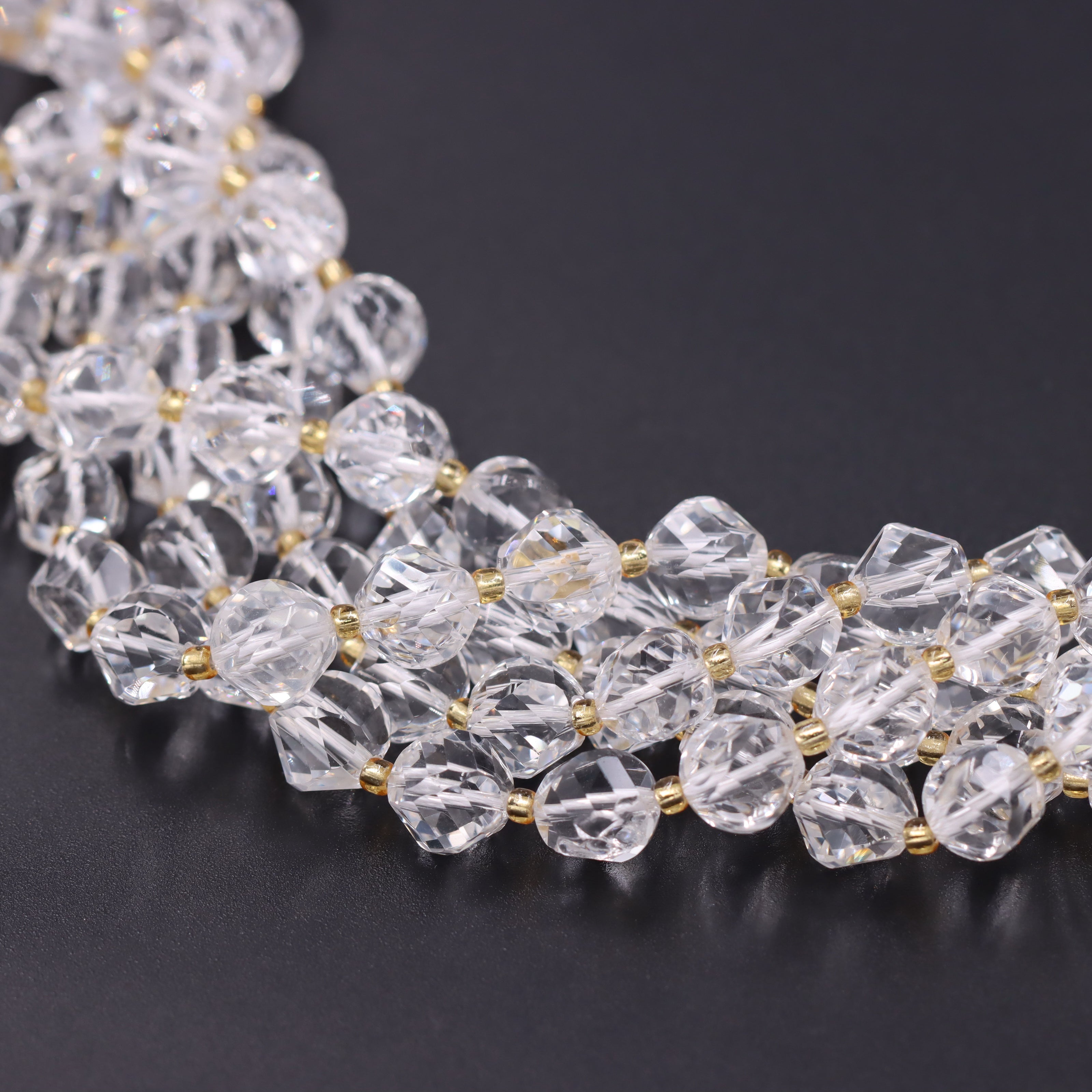 Malahill faceted S shape stone beads for jewelry making, sold per bag 5 strands inside, Clear Quartz beads