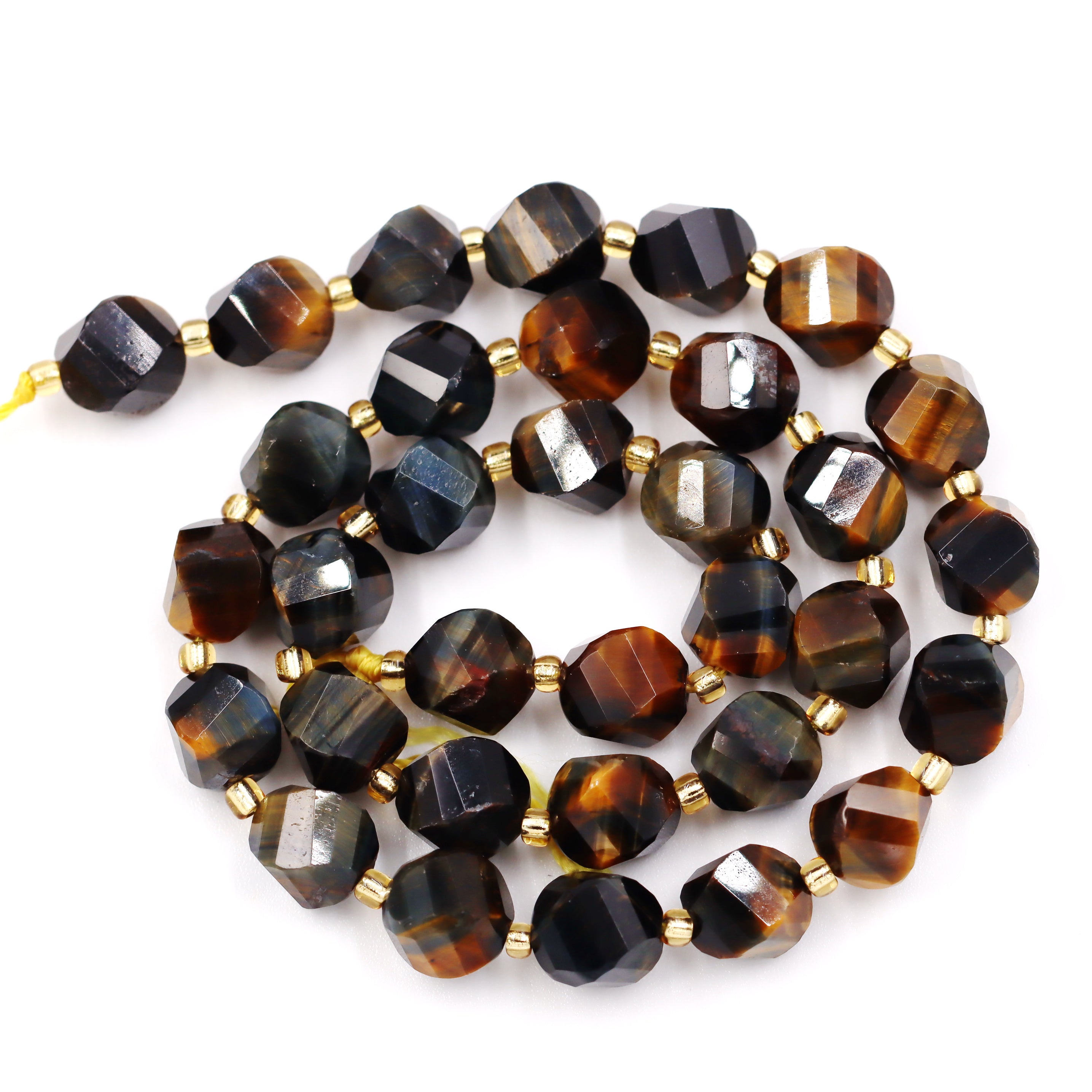 Malahill faceted S shape stone beads for jewelry making, sold per bag 5 strands inside, Dark Tiger's Eye beads