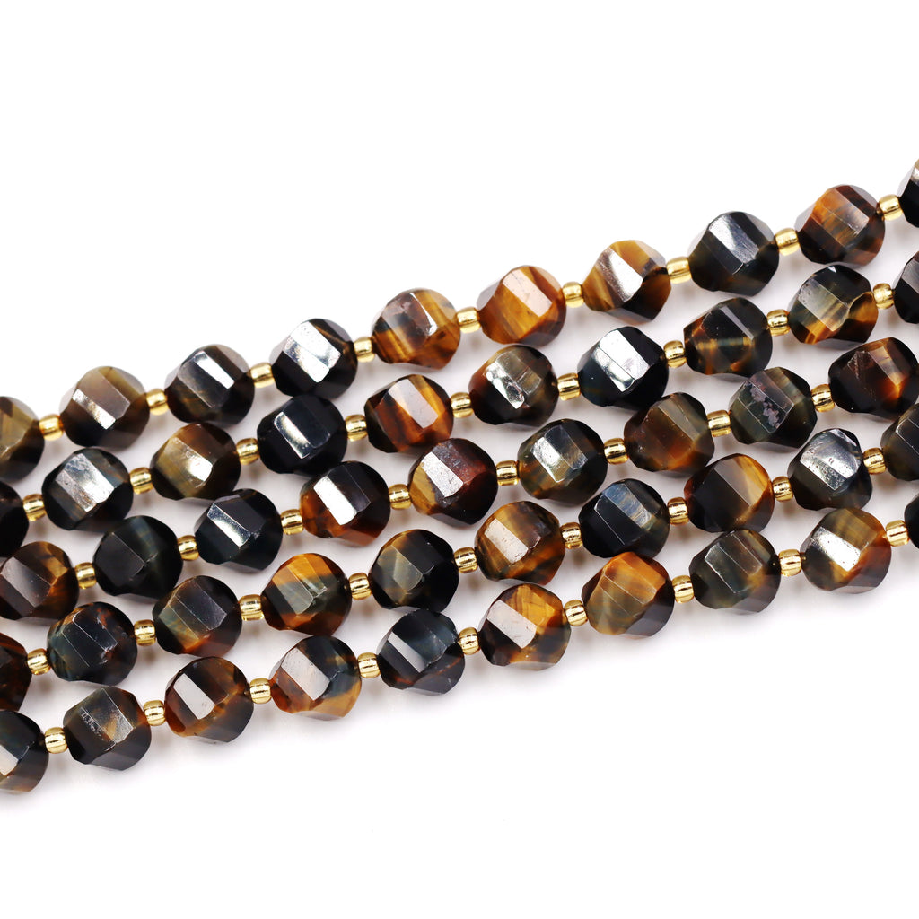 Malahill faceted S shape stone beads for jewelry making, sold per bag 5 strands inside, Dark Tiger's Eye beads