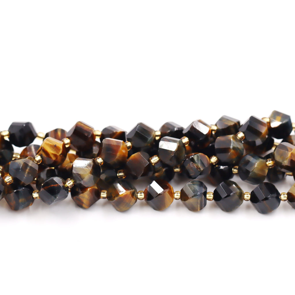 Malahill faceted S shape stone beads for jewelry making, sold per bag 5 strands inside, Dark Tiger's Eye beads