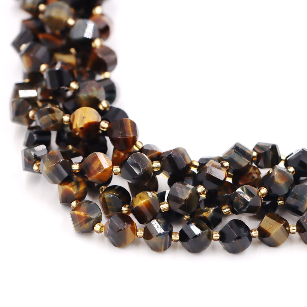Malahill faceted S shape stone beads for jewelry making, sold per bag 5 strands inside, Dark Tiger's Eye beads