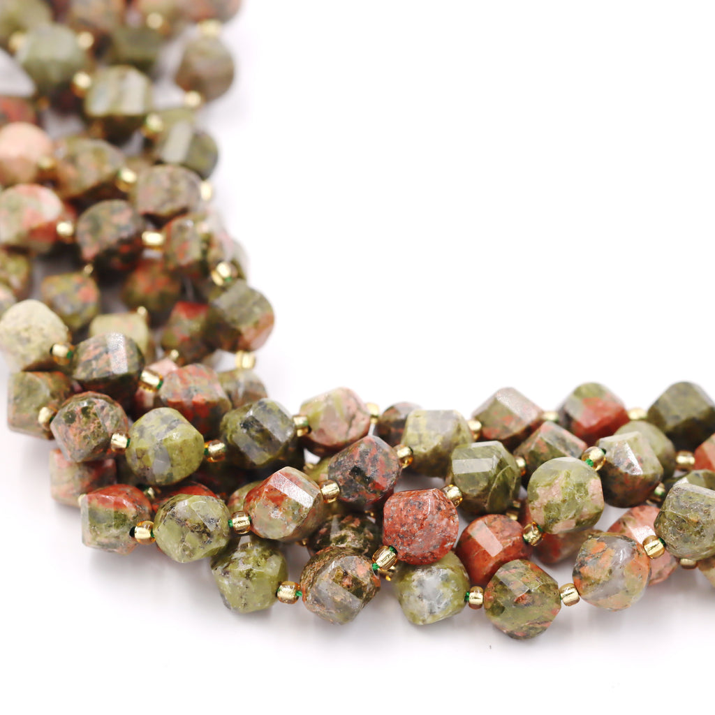 Malahill faceted S shape stone beads for jewelry making, sold per bag 5 strands inside, Unakite beads
