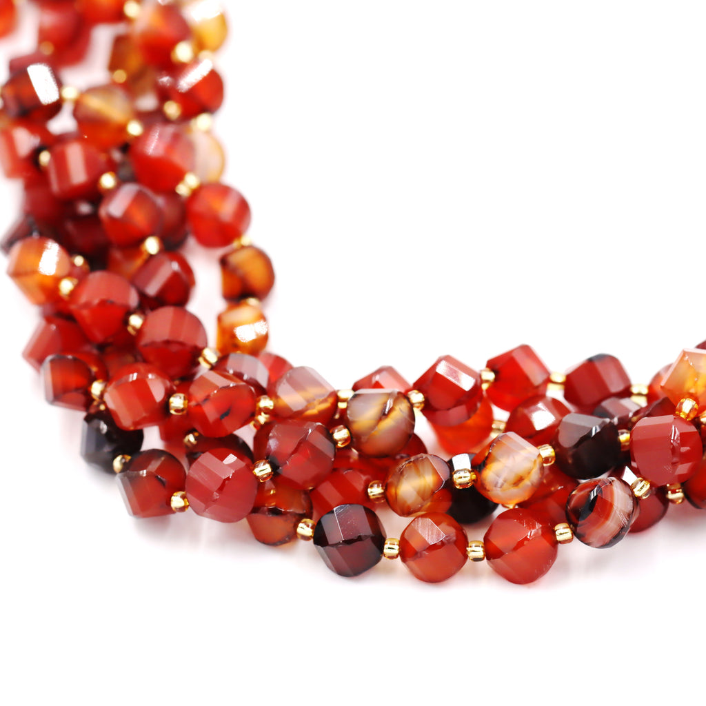Malahill faceted S shape stone beads for jewelry making, sold per bag 5 strands inside, Red Agate beads
