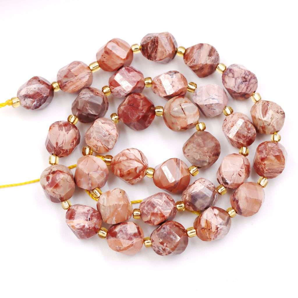 Malahill faceted S shape stone beads for jewelry making, sold per bag 5 strands inside, Petrified Wood AB beads