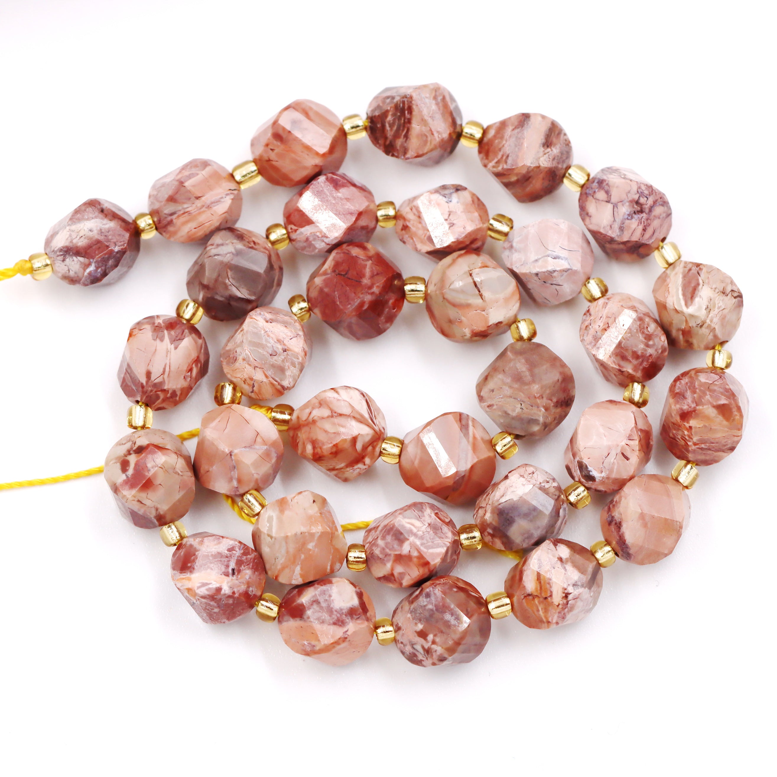 Malahill faceted S shape stone beads for jewelry making, sold per bag 5 strands inside, Petrified Wood AB beads