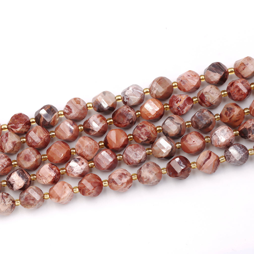 Malahill faceted S shape stone beads for jewelry making, sold per bag 5 strands inside, Petrified Wood AB beads