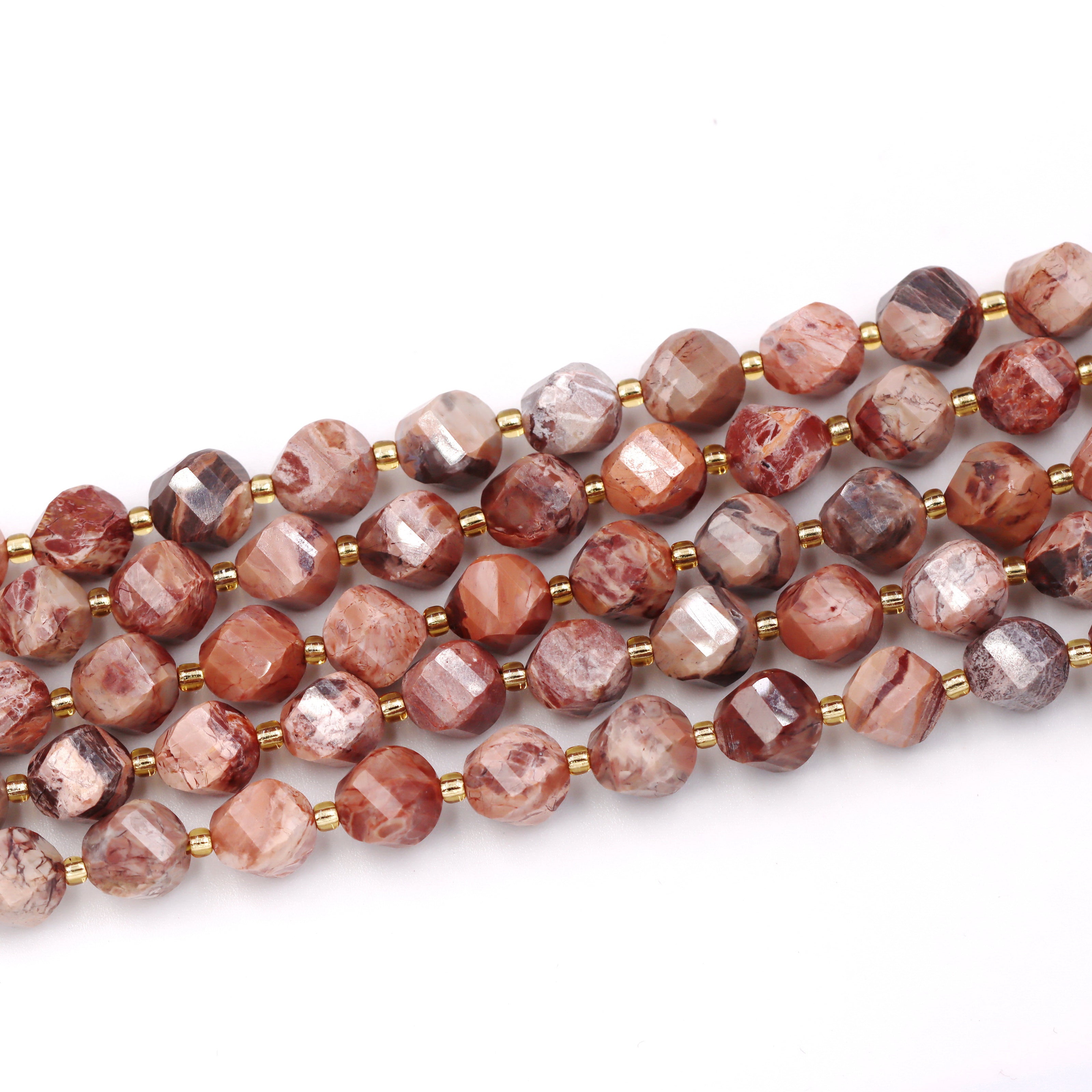 Malahill faceted S shape stone beads for jewelry making, sold per bag 5 strands inside, Petrified Wood AB beads