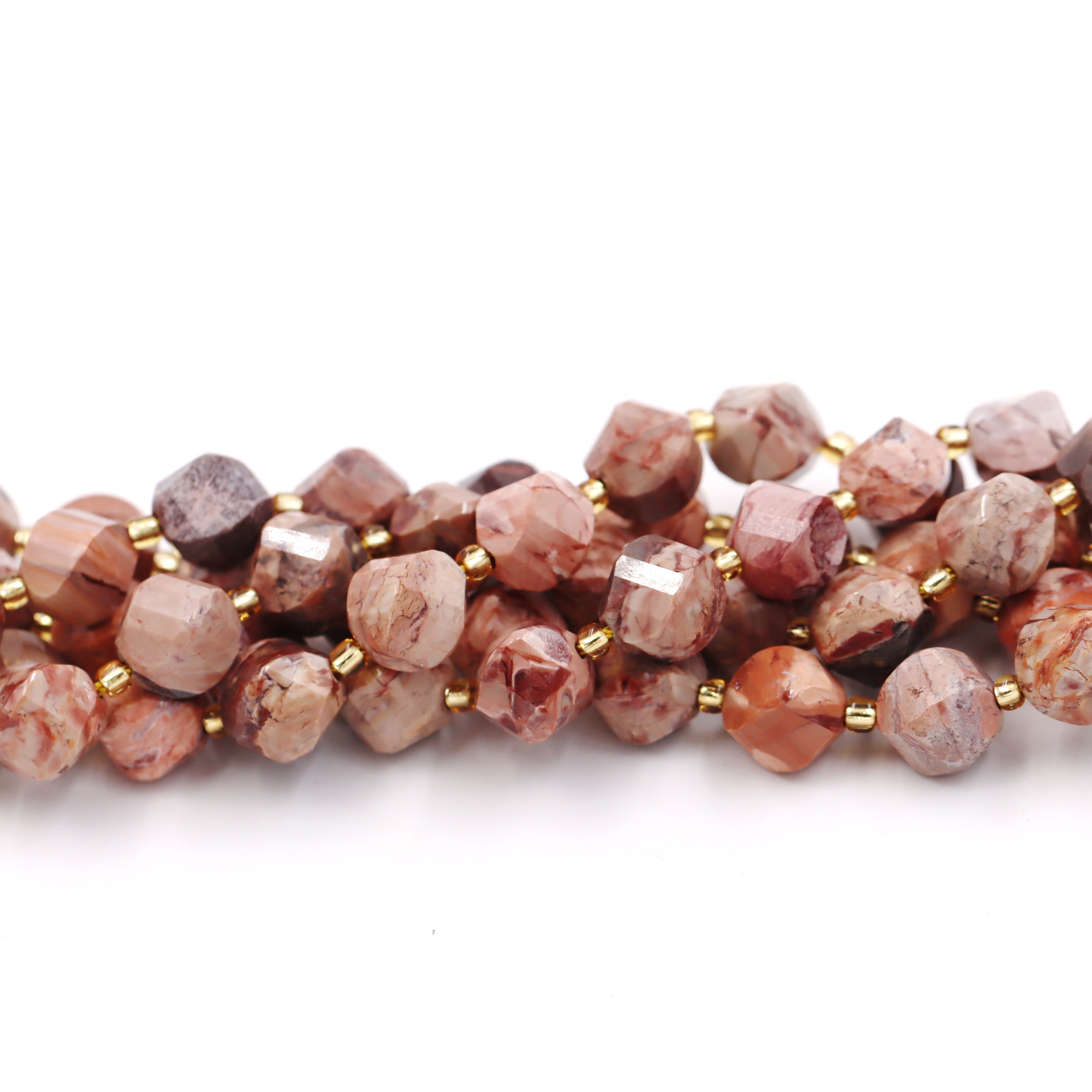 Malahill faceted S shape stone beads for jewelry making, sold per bag 5 strands inside, Petrified Wood AB beads