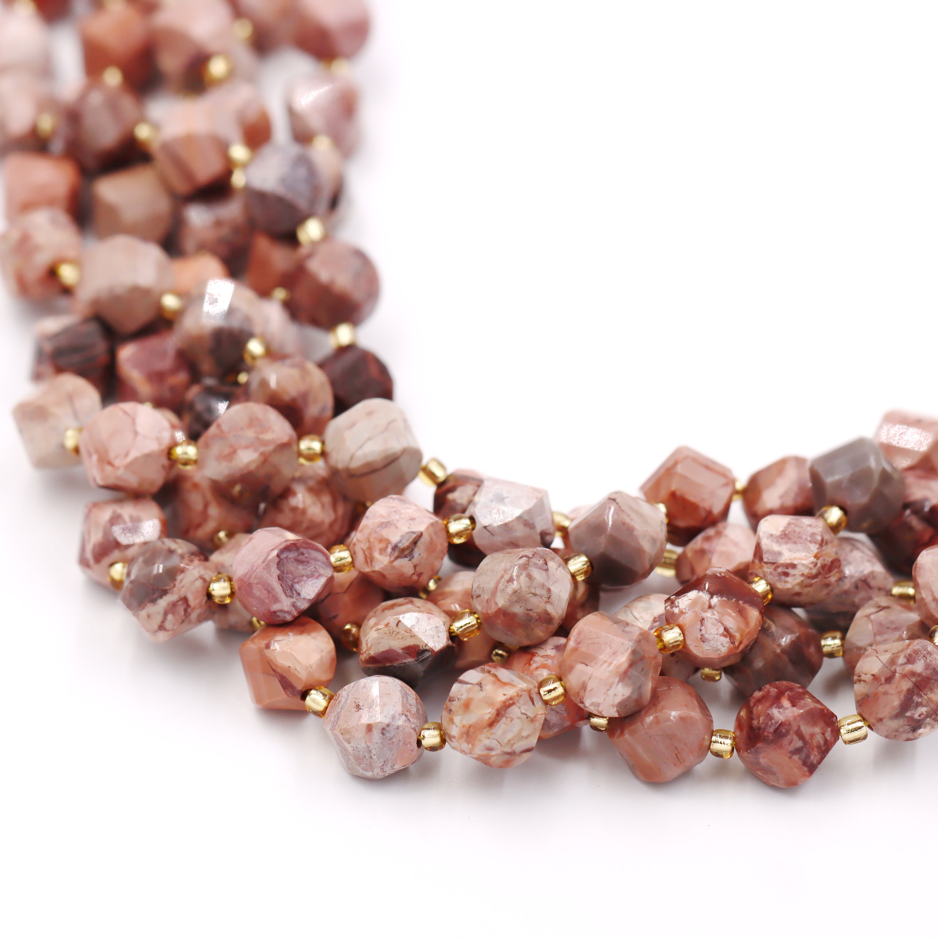 Malahill faceted S shape stone beads for jewelry making, sold per bag 5 strands inside, Petrified Wood AB beads