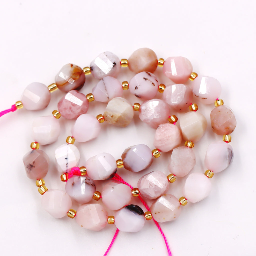 Malahill faceted S shape stone beads for jewelry making, sold per bag 5 strands inside, Pink Opal AB beads