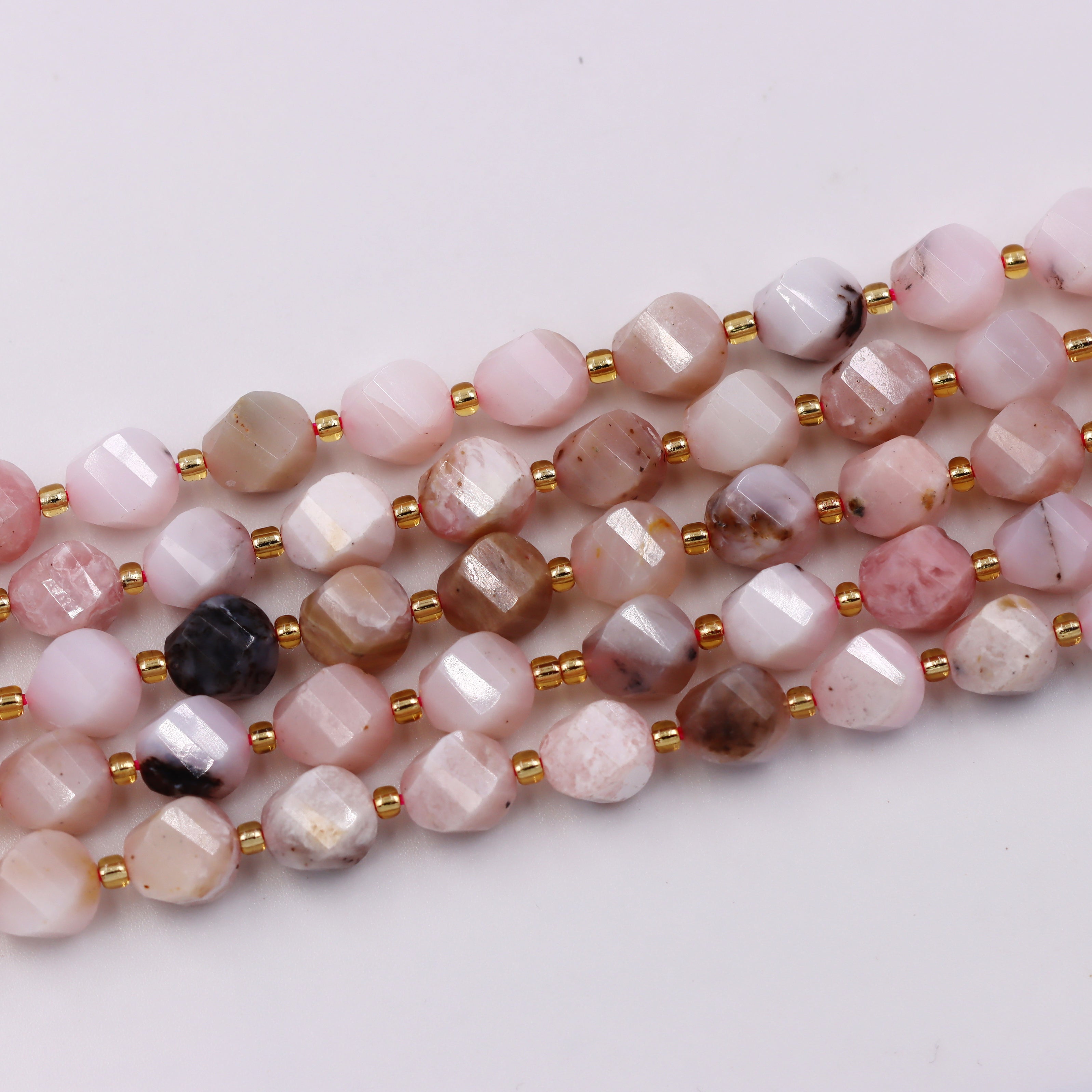 Malahill faceted S shape stone beads for jewelry making, sold per bag 5 strands inside, Pink Opal AB beads