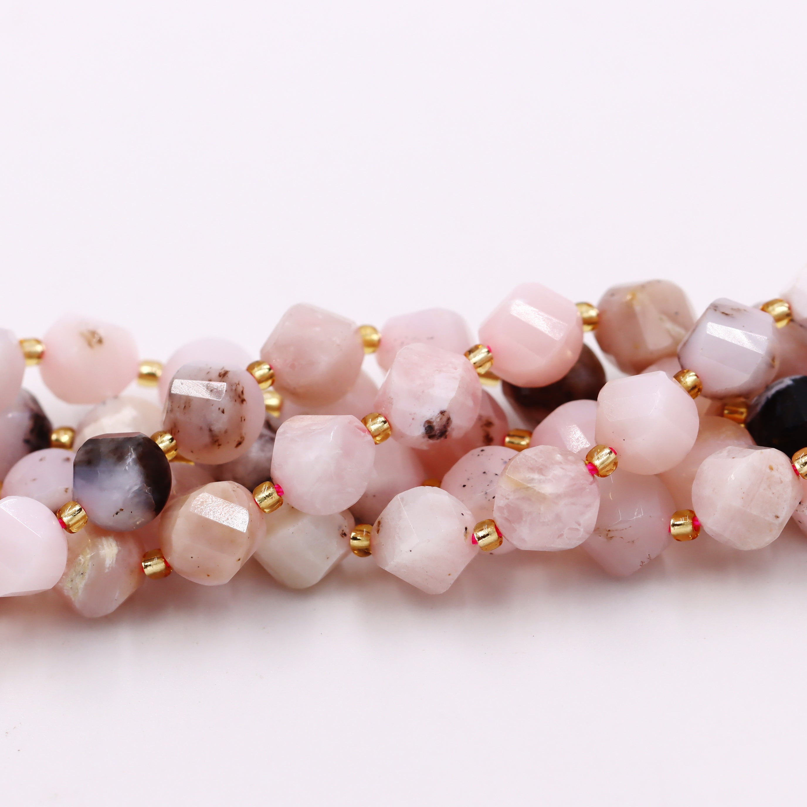 Malahill faceted S shape stone beads for jewelry making, sold per bag 5 strands inside, Pink Opal AB beads