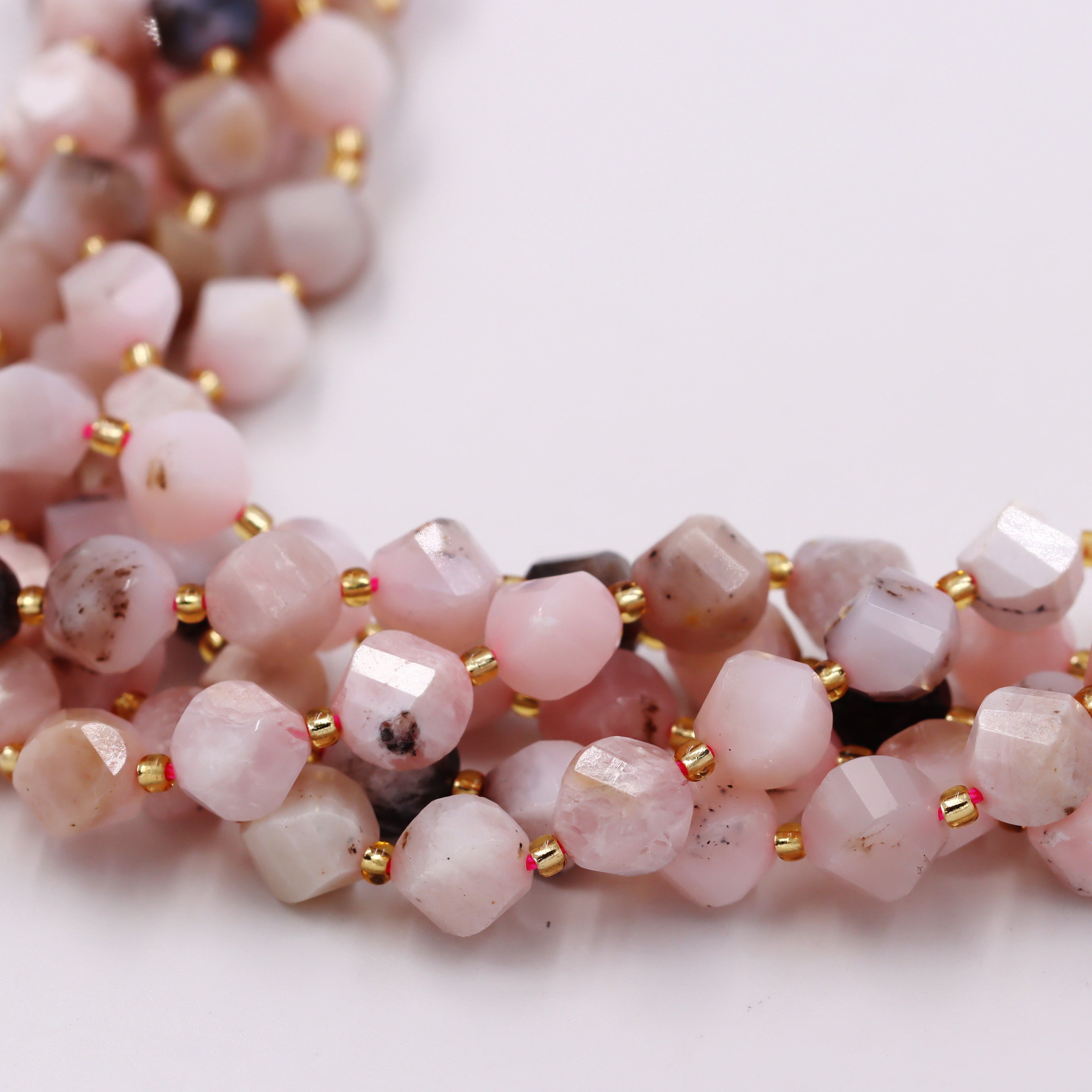 Malahill faceted S shape stone beads for jewelry making, sold per bag 5 strands inside, Pink Opal AB beads