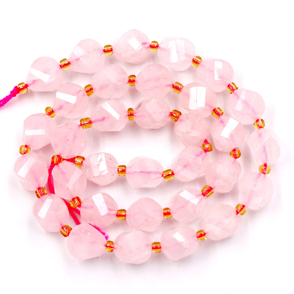 Malahill faceted S shape stone beads for jewelry making, sold per bag 5 strands inside, Rose Quartz beads