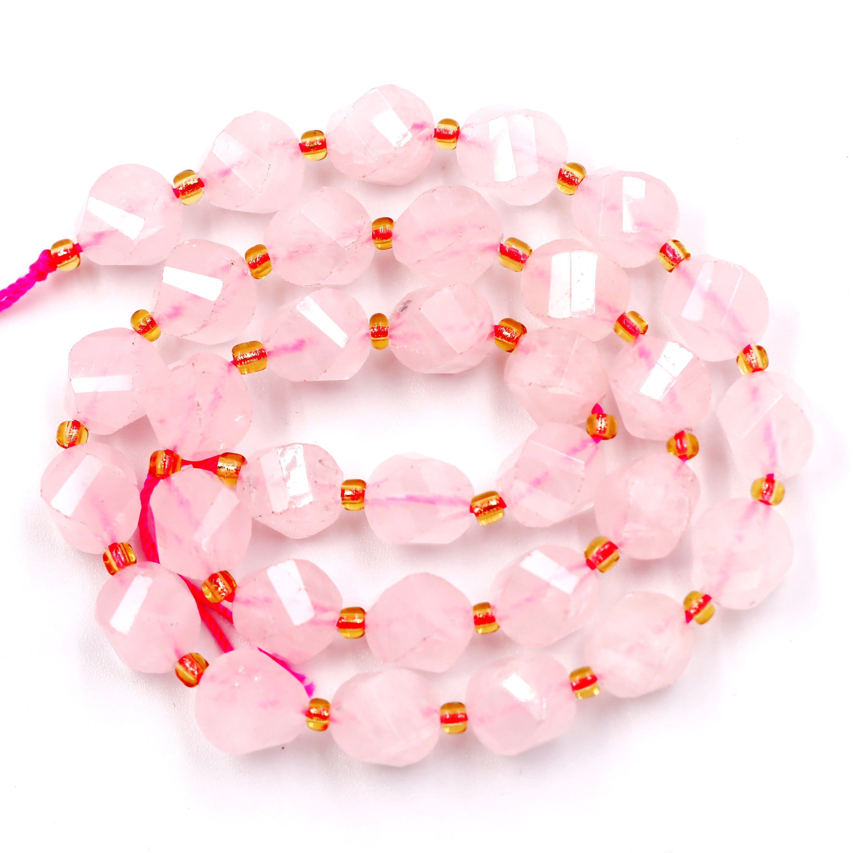 Malahill faceted S shape stone beads for jewelry making, sold per bag 5 strands inside, Rose Quartz beads
