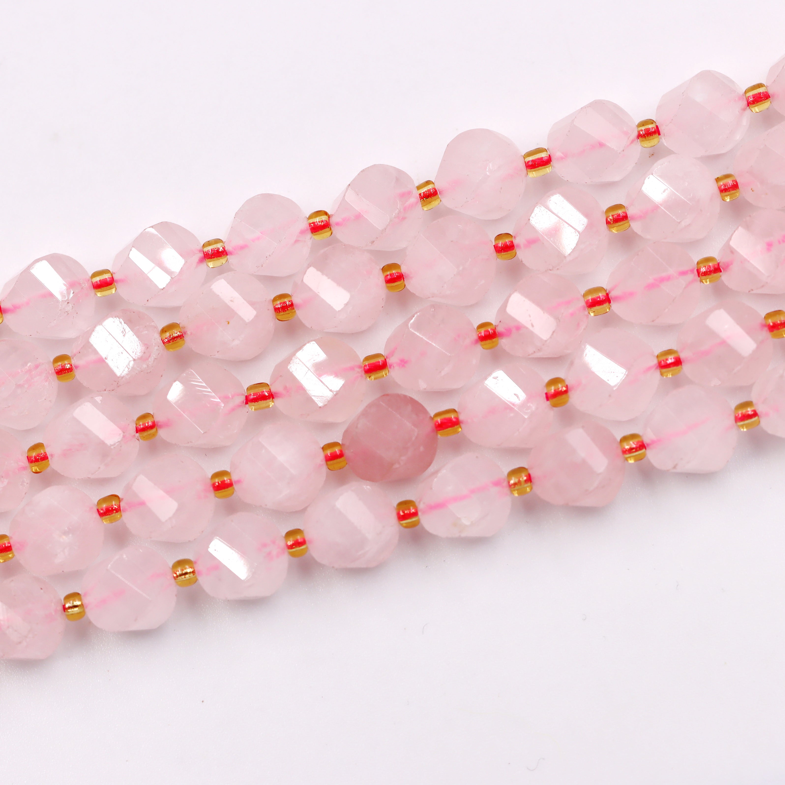 Malahill faceted S shape stone beads for jewelry making, sold per bag 5 strands inside, Rose Quartz beads