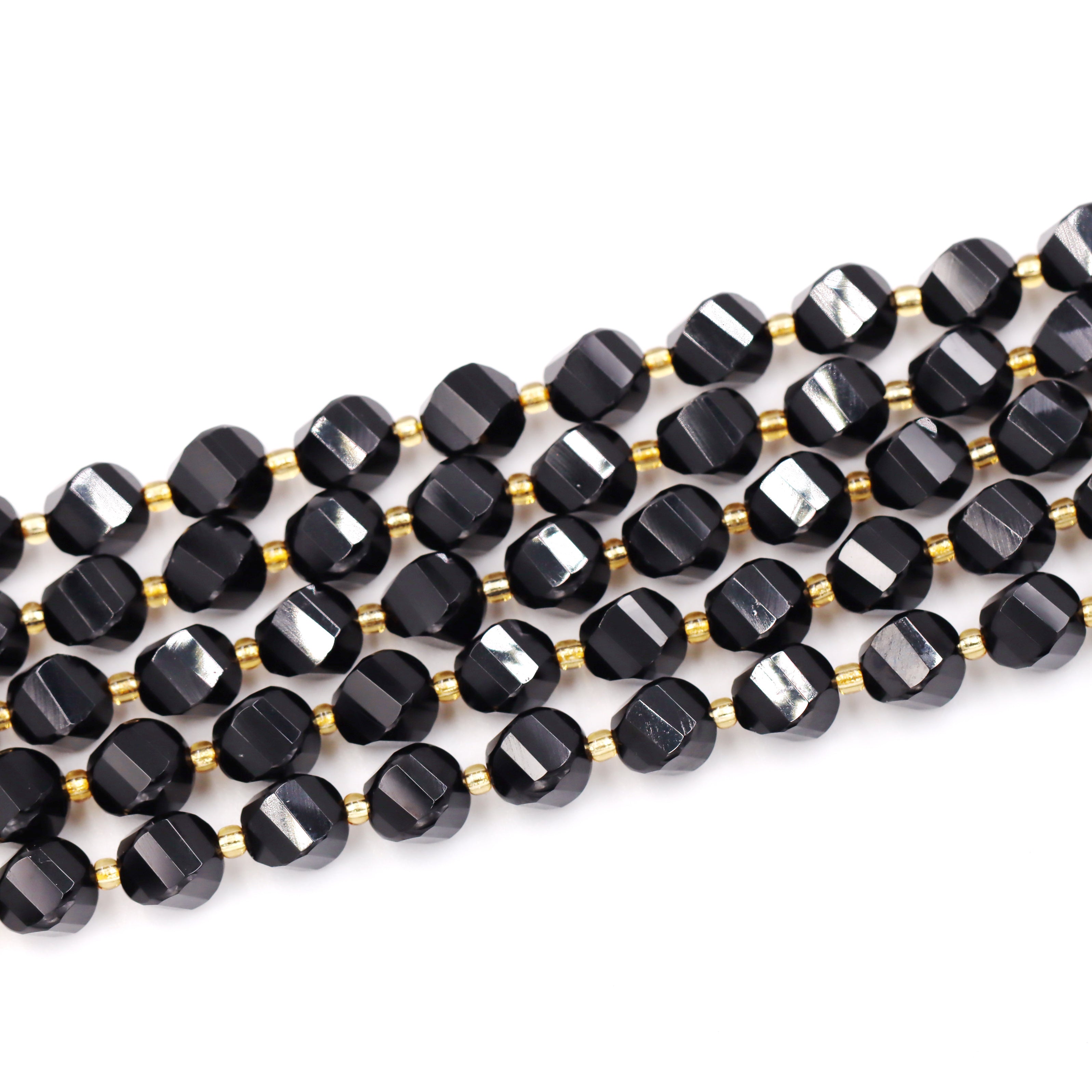 Malahill faceted S shape stone beads for jewelry making, sold per bag 5 strands inside, Onyx beads