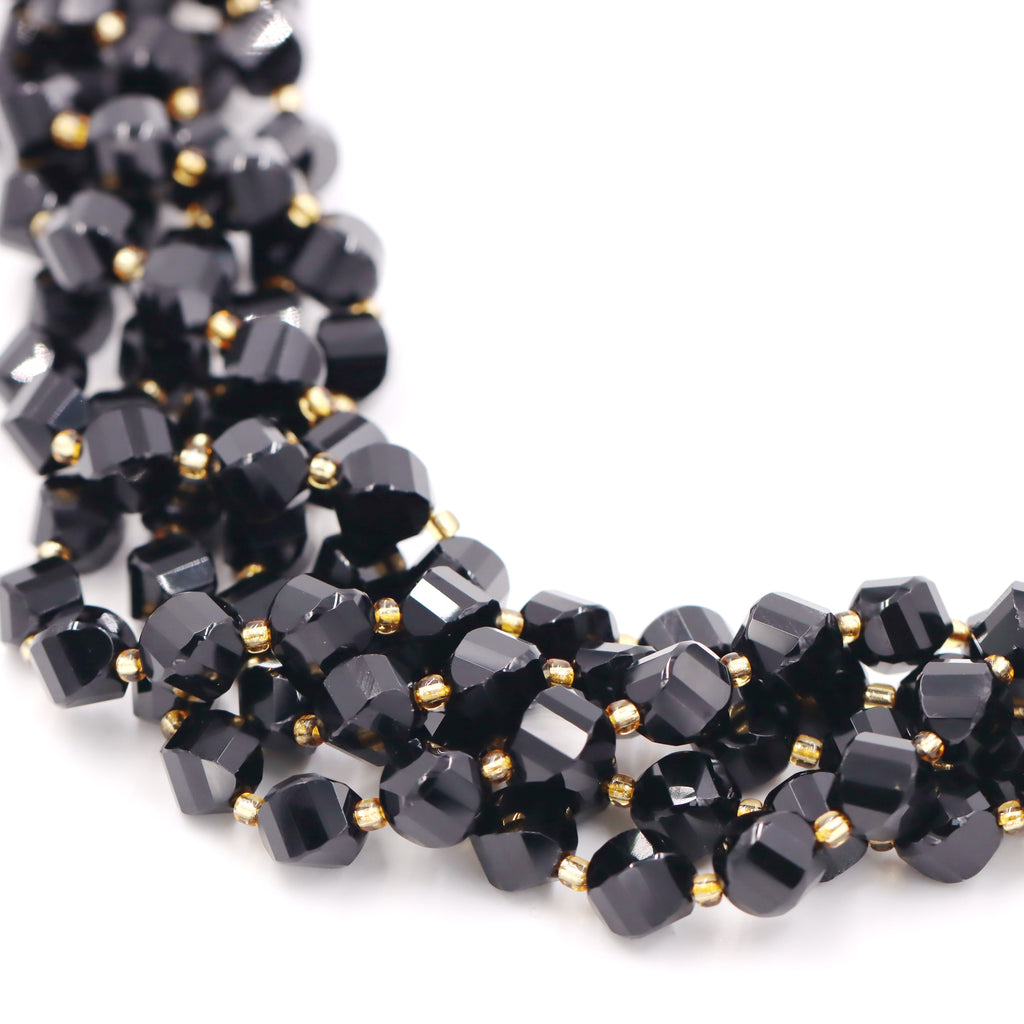 Malahill faceted S shape stone beads for jewelry making, sold per bag 5 strands inside, Onyx beads
