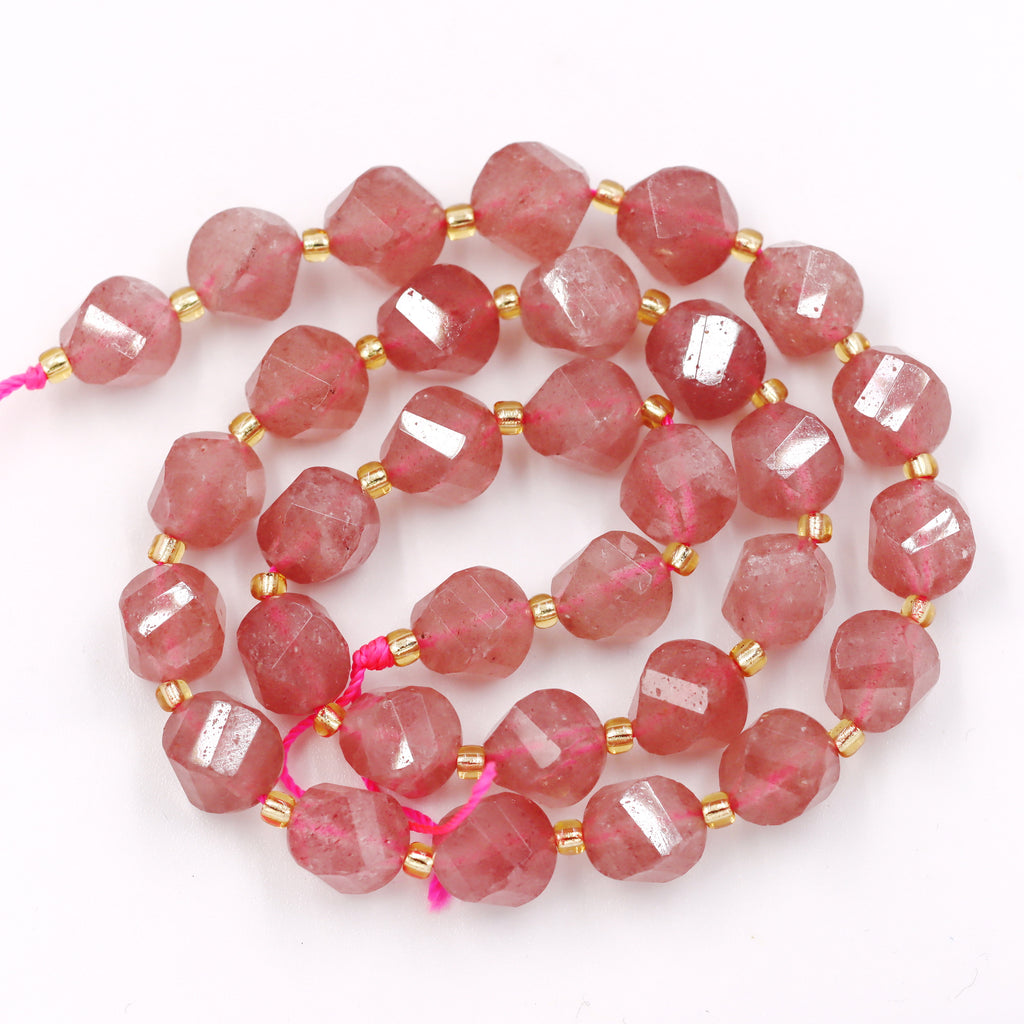 Malahill faceted S shape stone beads for jewelry making, sold per bag 5 strands inside, Strawberry Quartz beads
