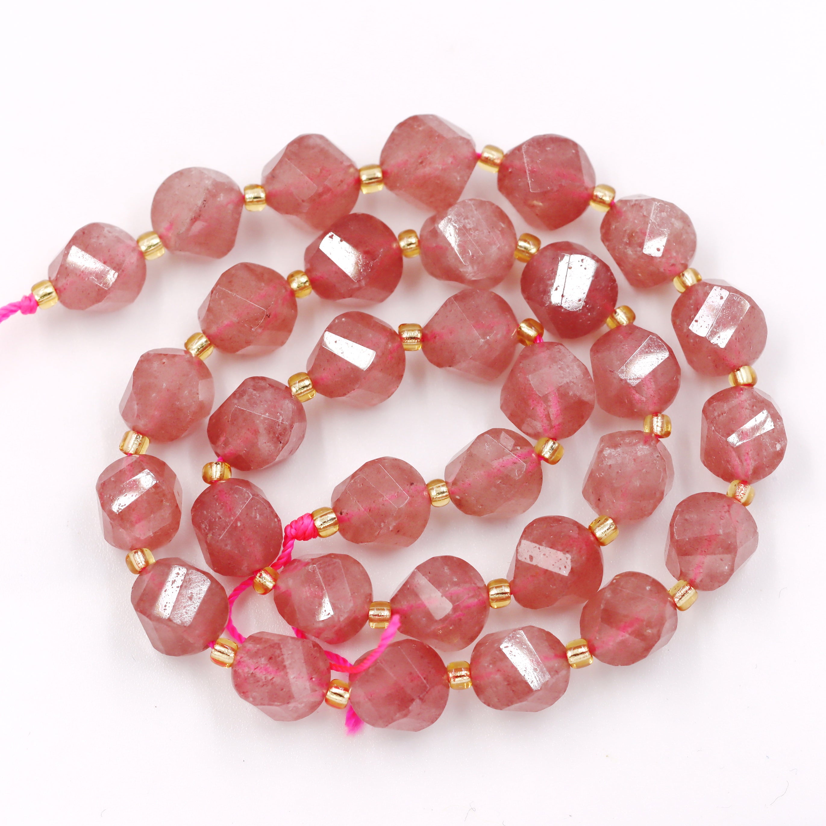 Malahill faceted S shape stone beads for jewelry making, sold per bag 5 strands inside, Strawberry Quartz beads