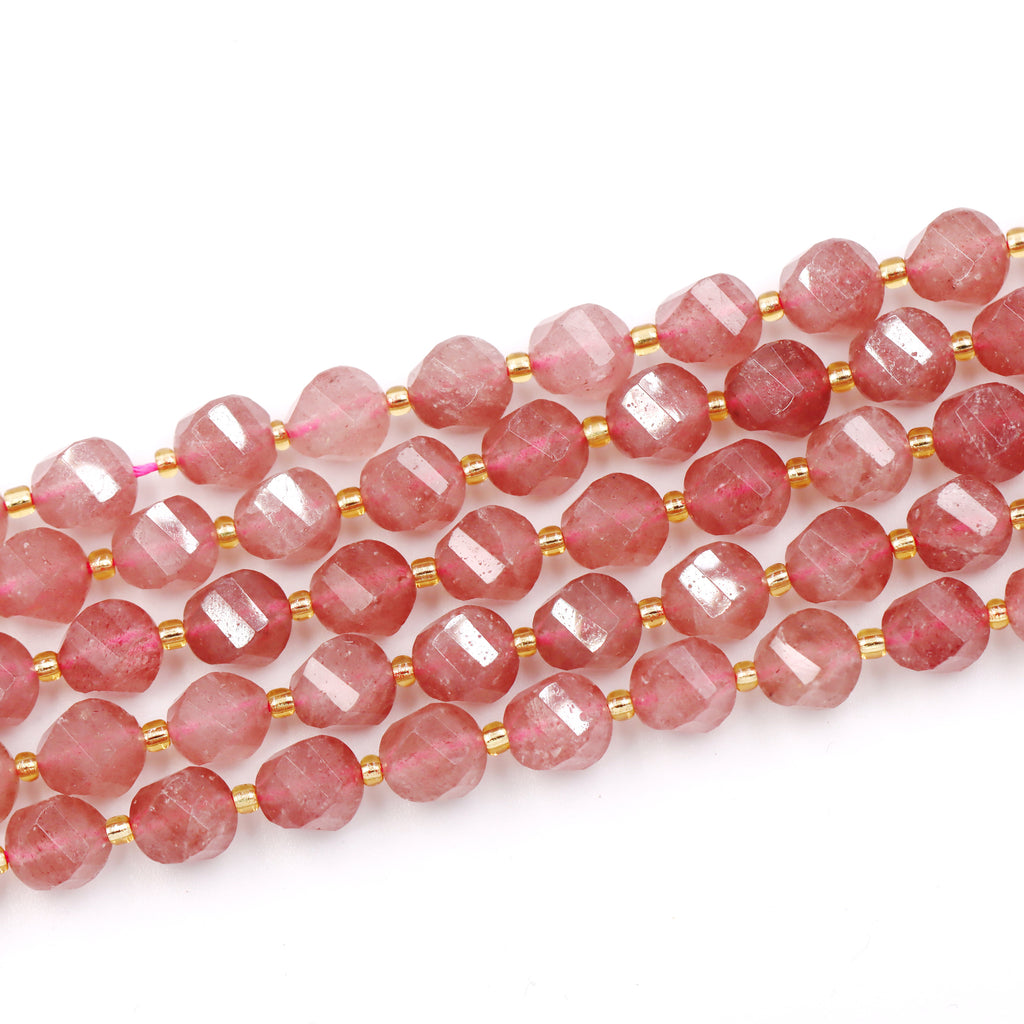 Malahill faceted S shape stone beads for jewelry making, sold per bag 5 strands inside, Strawberry Quartz beads