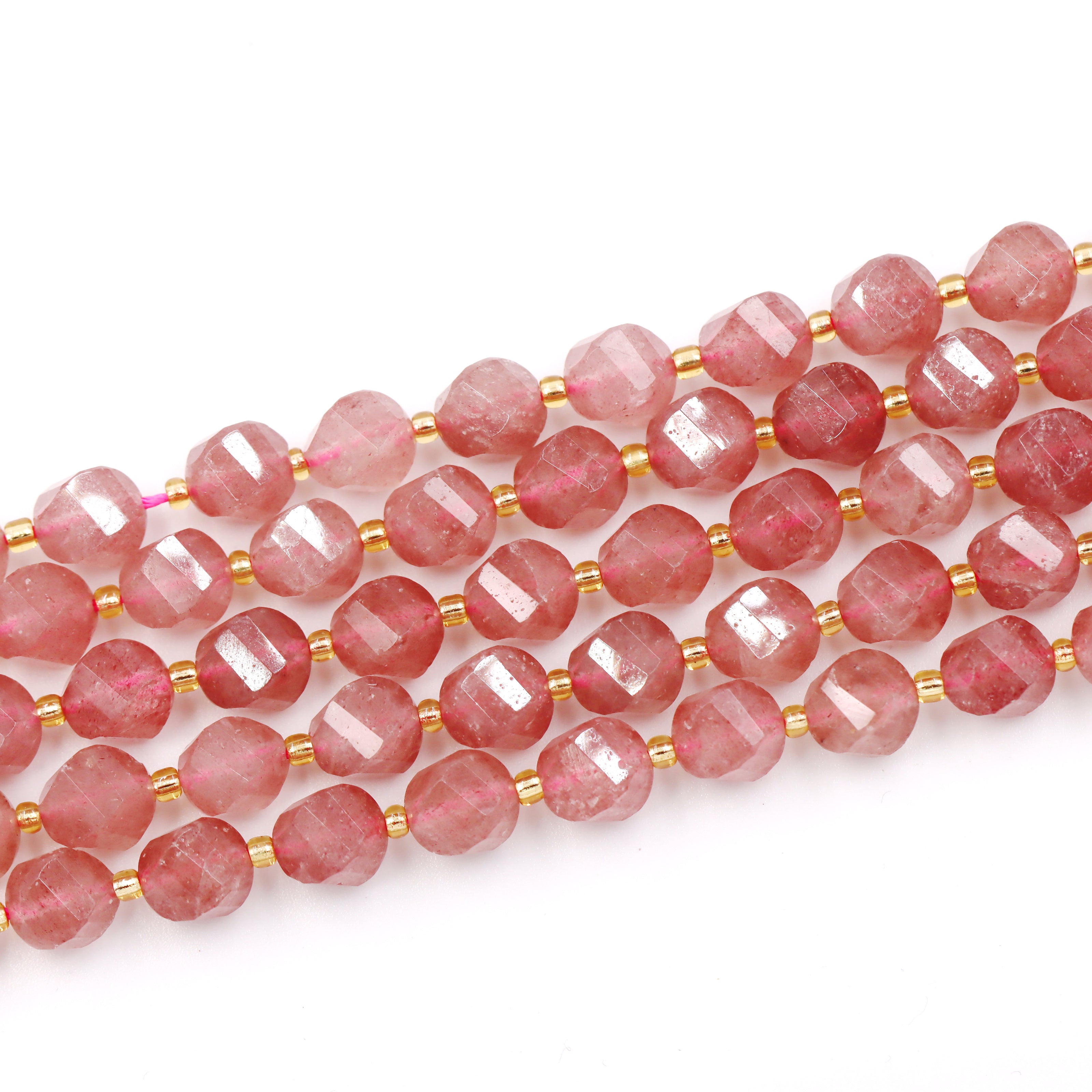 Malahill faceted S shape stone beads for jewelry making, sold per bag 5 strands inside, Strawberry Quartz beads