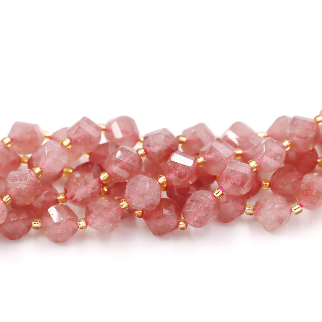 Malahill faceted S shape stone beads for jewelry making, sold per bag 5 strands inside, Strawberry Quartz beads