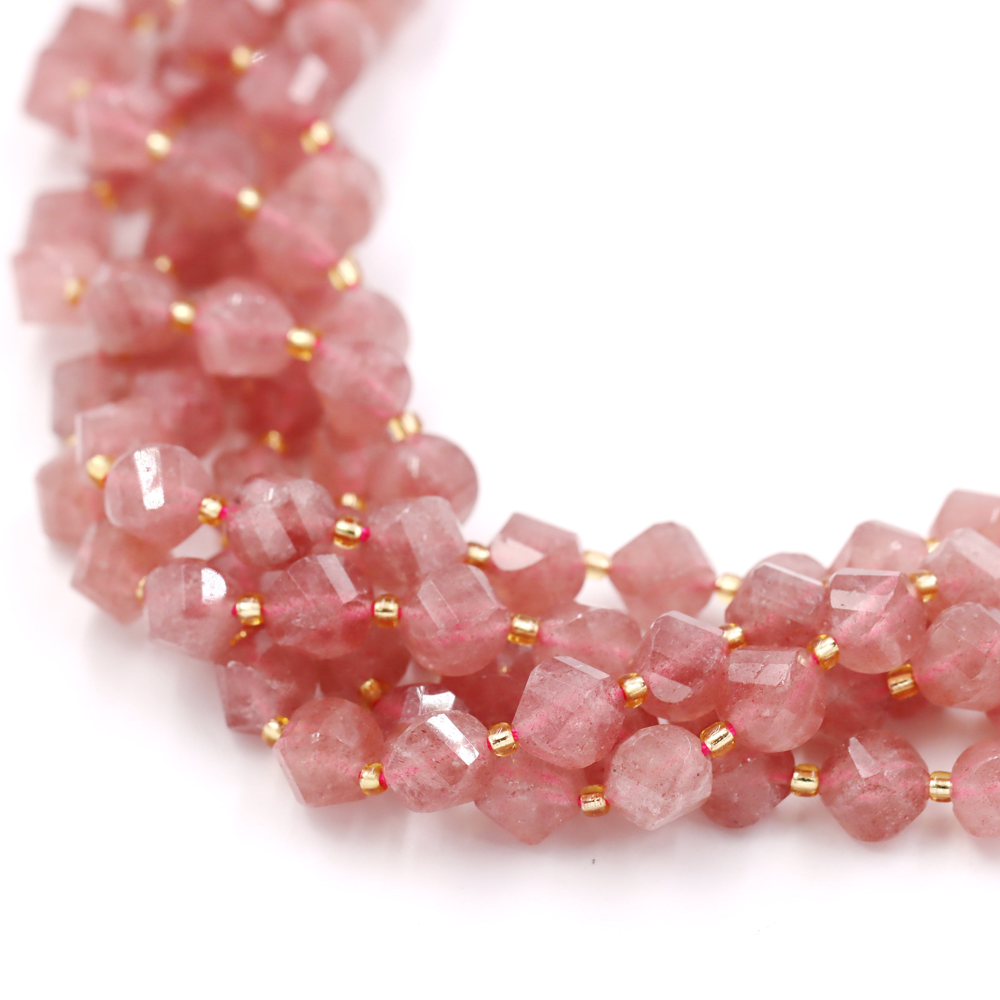 Malahill faceted S shape stone beads for jewelry making, sold per bag 5 strands inside, Strawberry Quartz beads