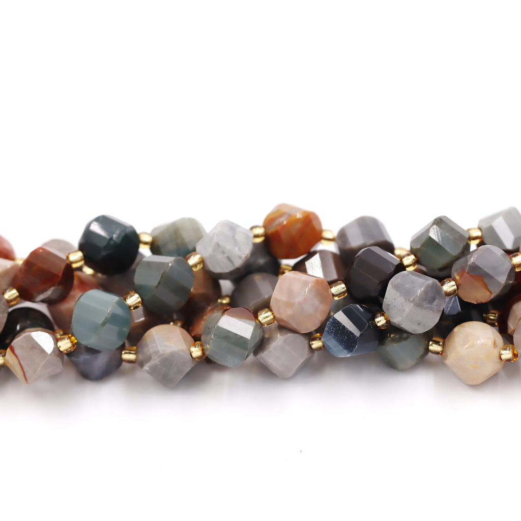 Malahill faceted S shape stone beads for jewelry making, sold per bag 5 strands inside, Ocean jasper beads
