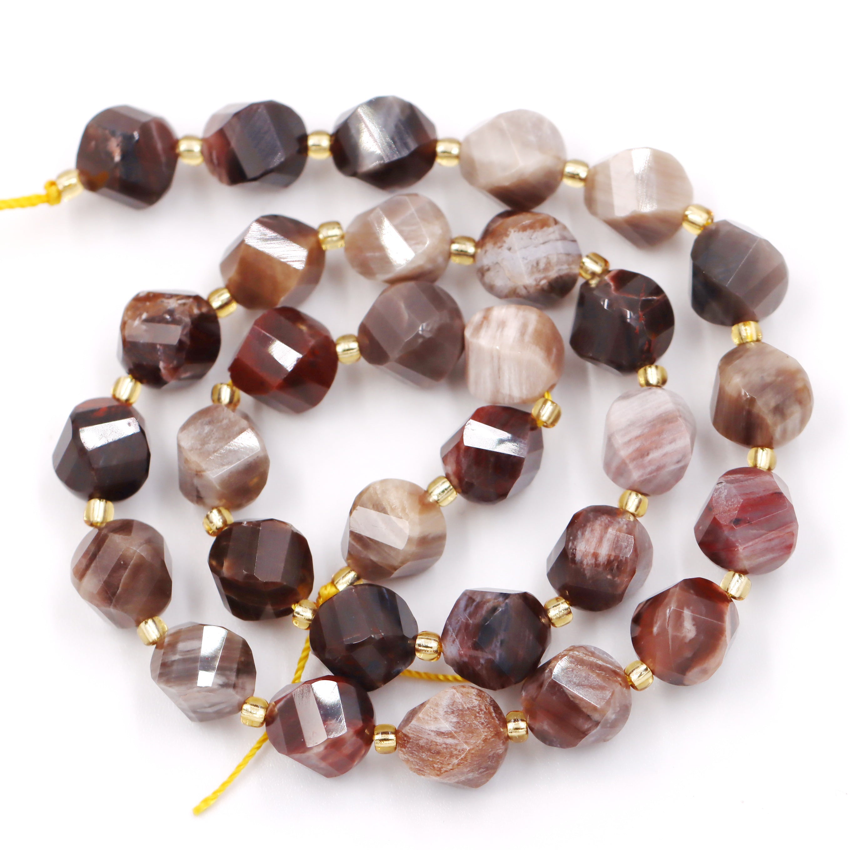 Malahill faceted S shape stone beads for jewelry making, sold per bag 5 strands inside, Petrified Wood beads
